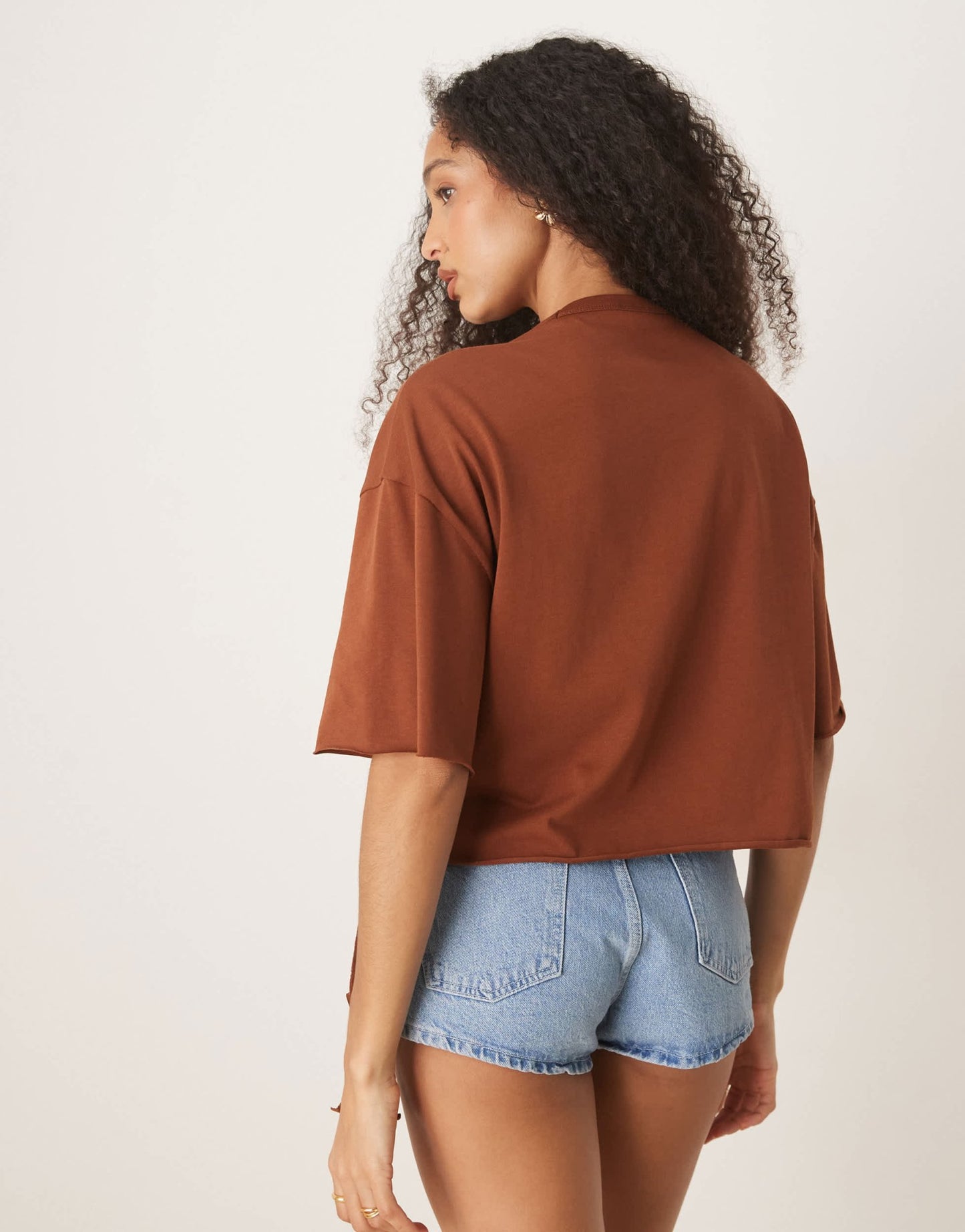 ASOS DESIGN boxy cropped t-shirt with fringe detail in chocolate - ASOS Sample Sale