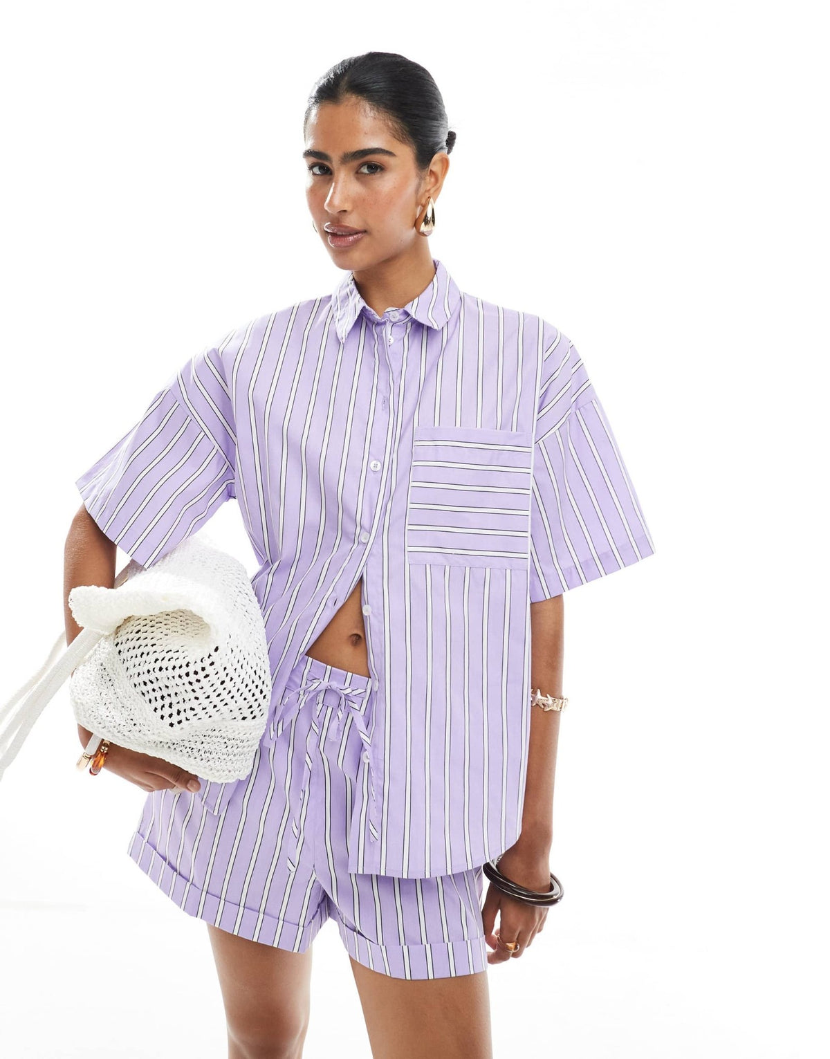 ASOS DESIGN boxy fit co-ord shirt in purple stripe - ASOS Sample Sale