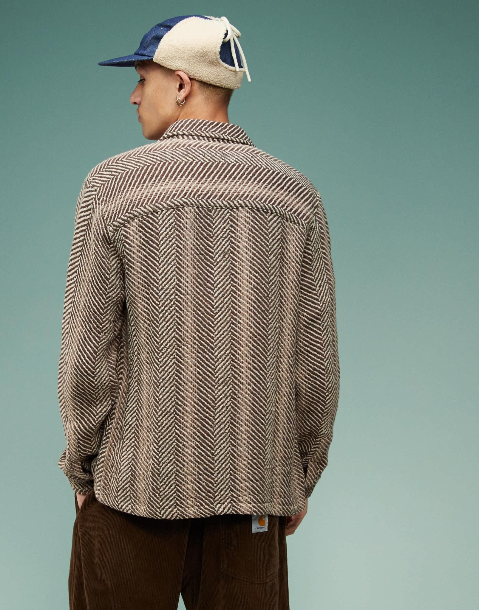 ASOS DESIGN boxy herringbone overshirt in brown - ASOS Sample Sale
