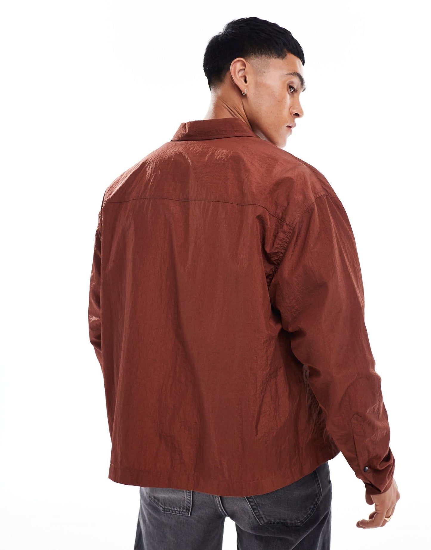 ASOS DESIGN boxy nylon shirt in brown - ASOS Sample Sale