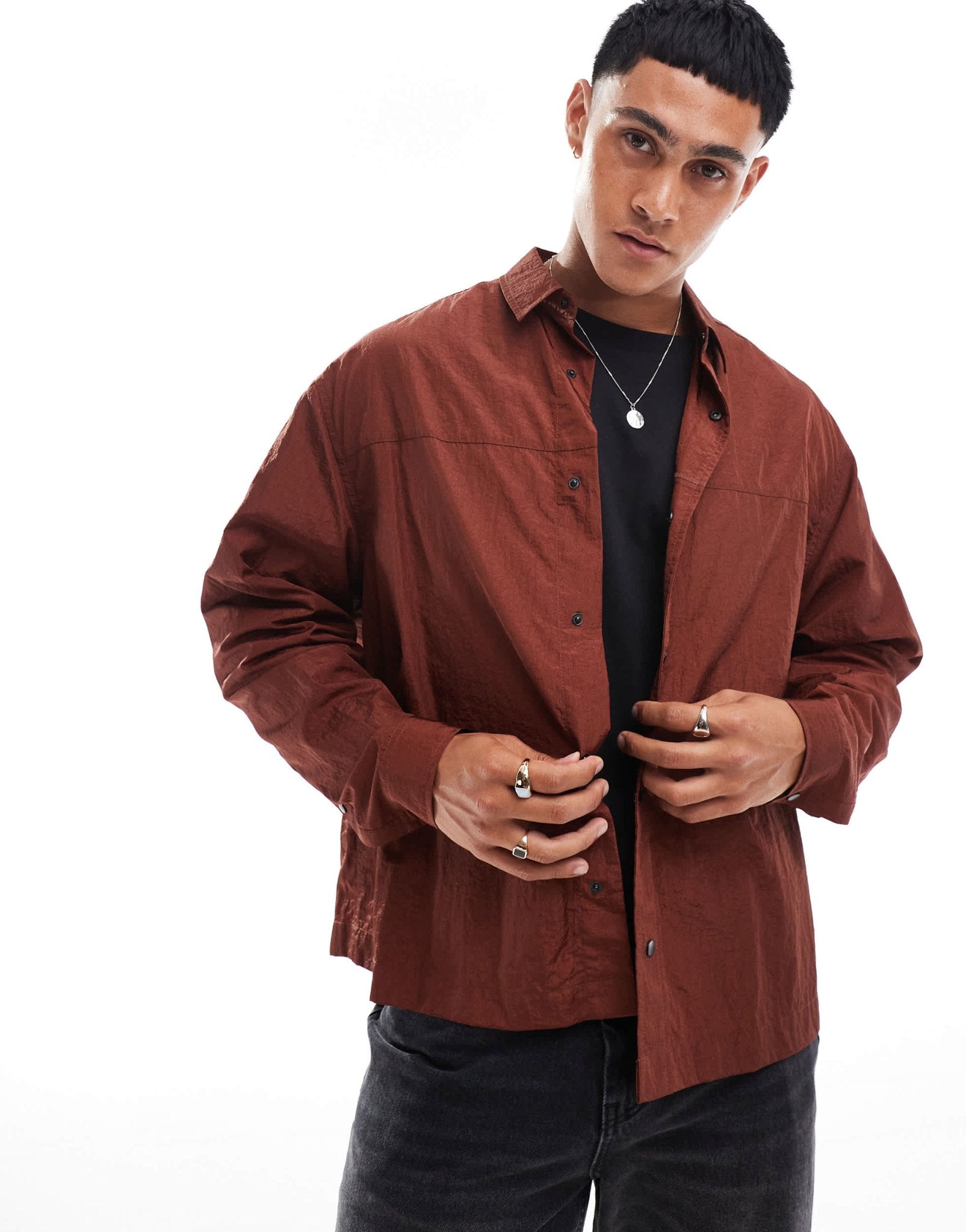 ASOS DESIGN boxy nylon shirt in brown - ASOS Sample Sale