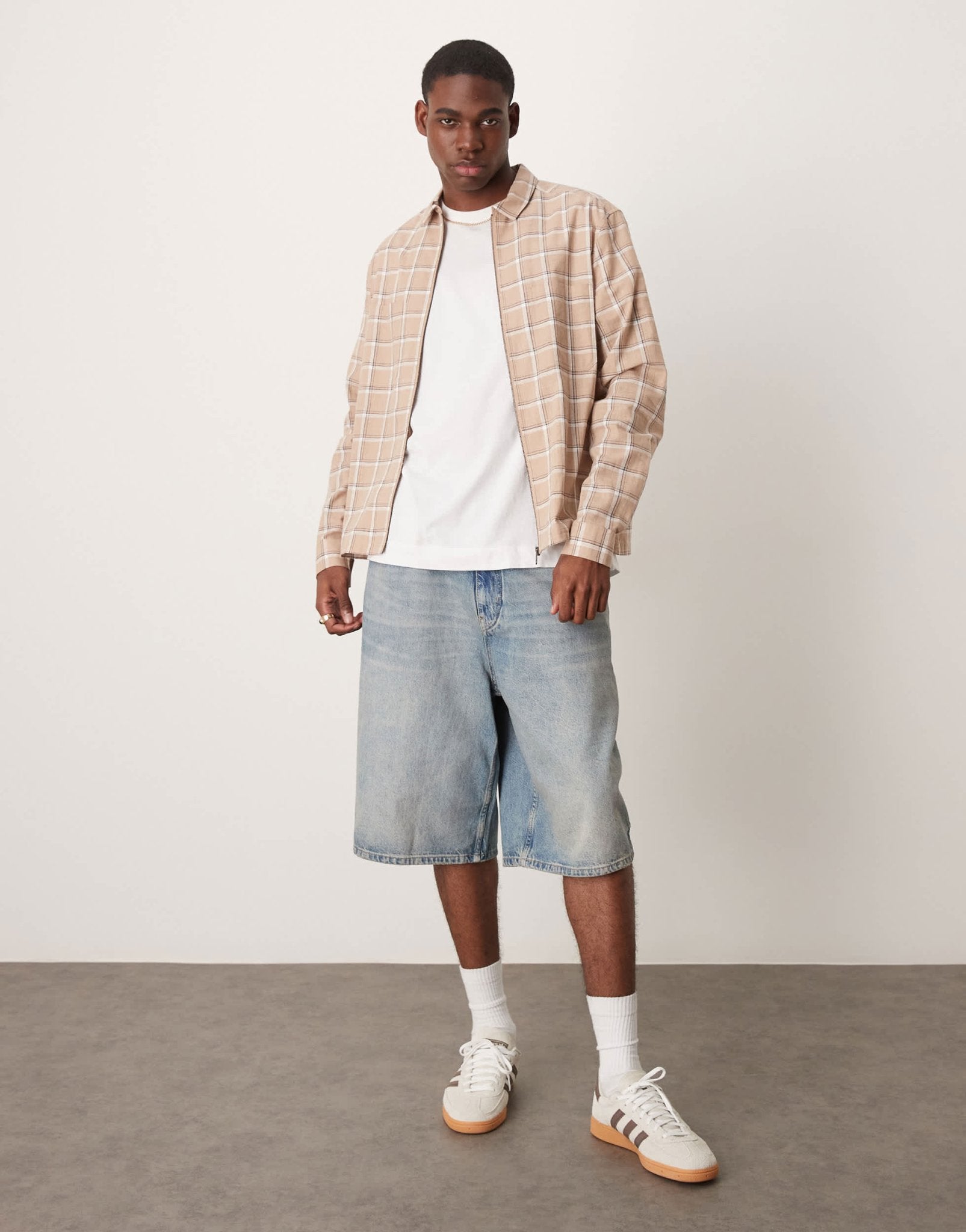 ASOS DESIGN boxy overshirt zip through shirt in brown check - ASOS Sample Sale