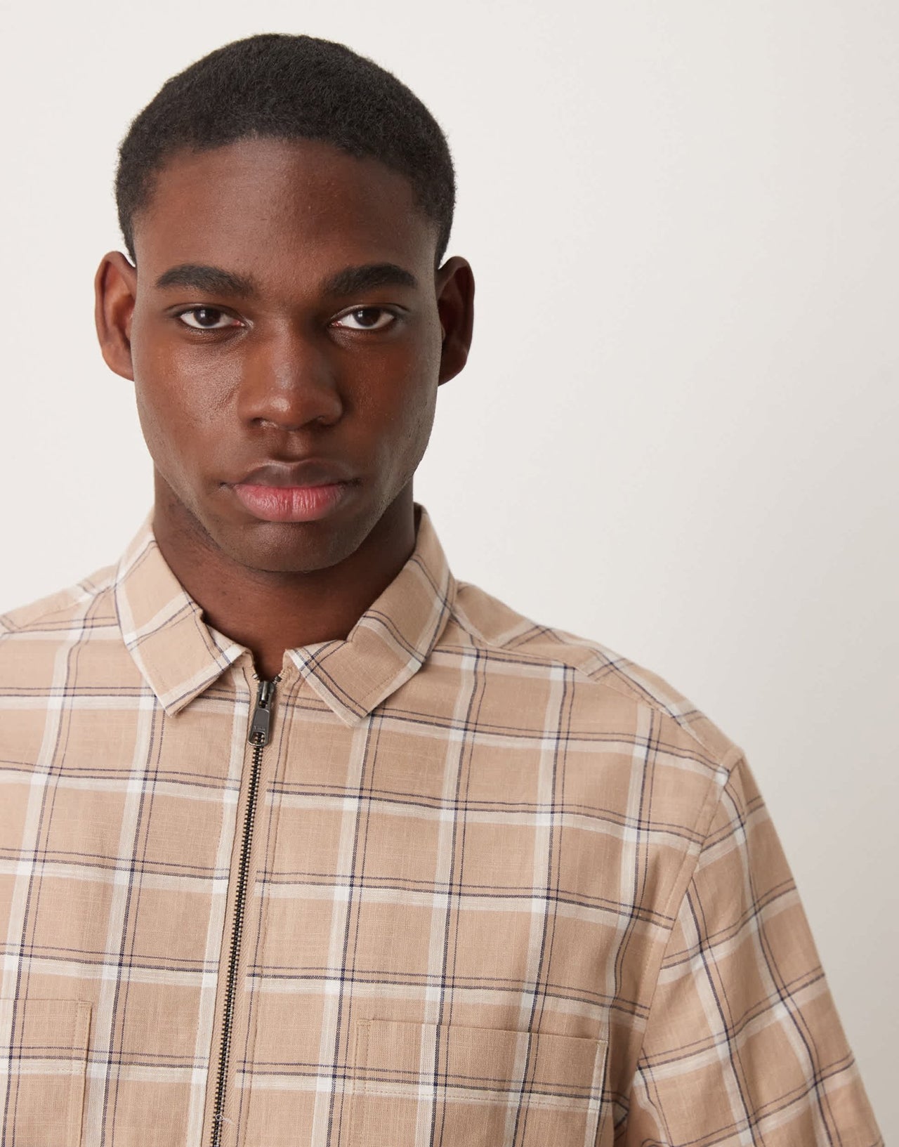 ASOS DESIGN boxy overshirt zip through shirt in brown check - ASOS Sample Sale