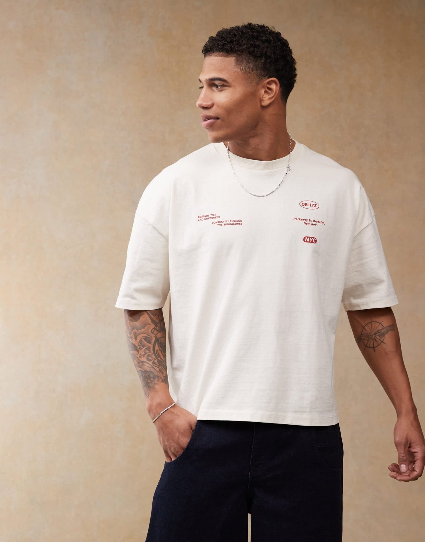 ASOS DESIGN boxy oversized heavyweight dropped shoulder t-shirt with back print in cream - ASOS Sample Sale