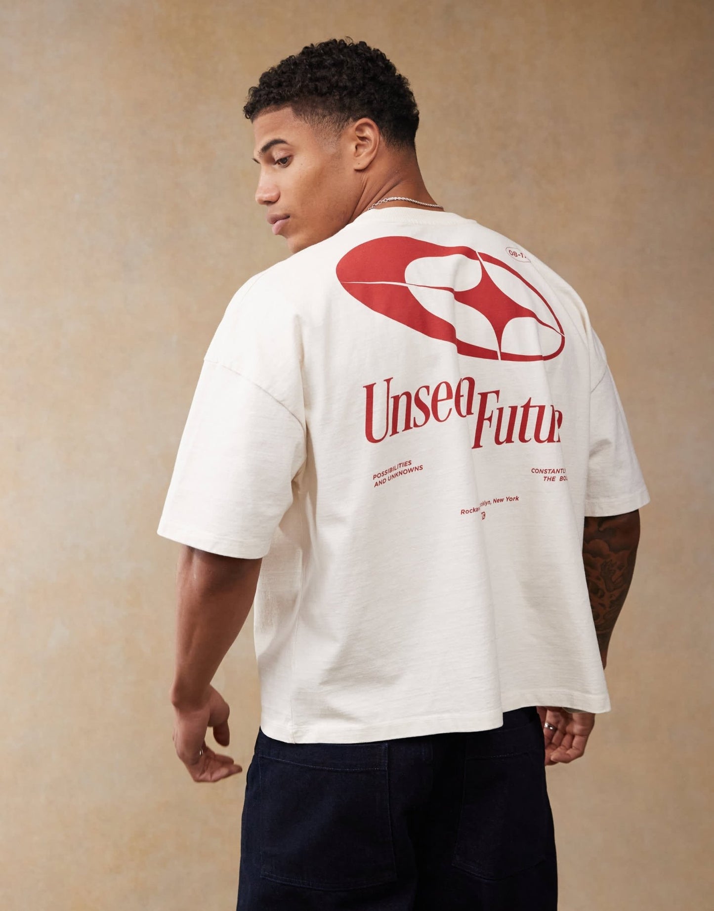 ASOS DESIGN boxy oversized heavyweight dropped shoulder t-shirt with back print in cream - ASOS Sample Sale