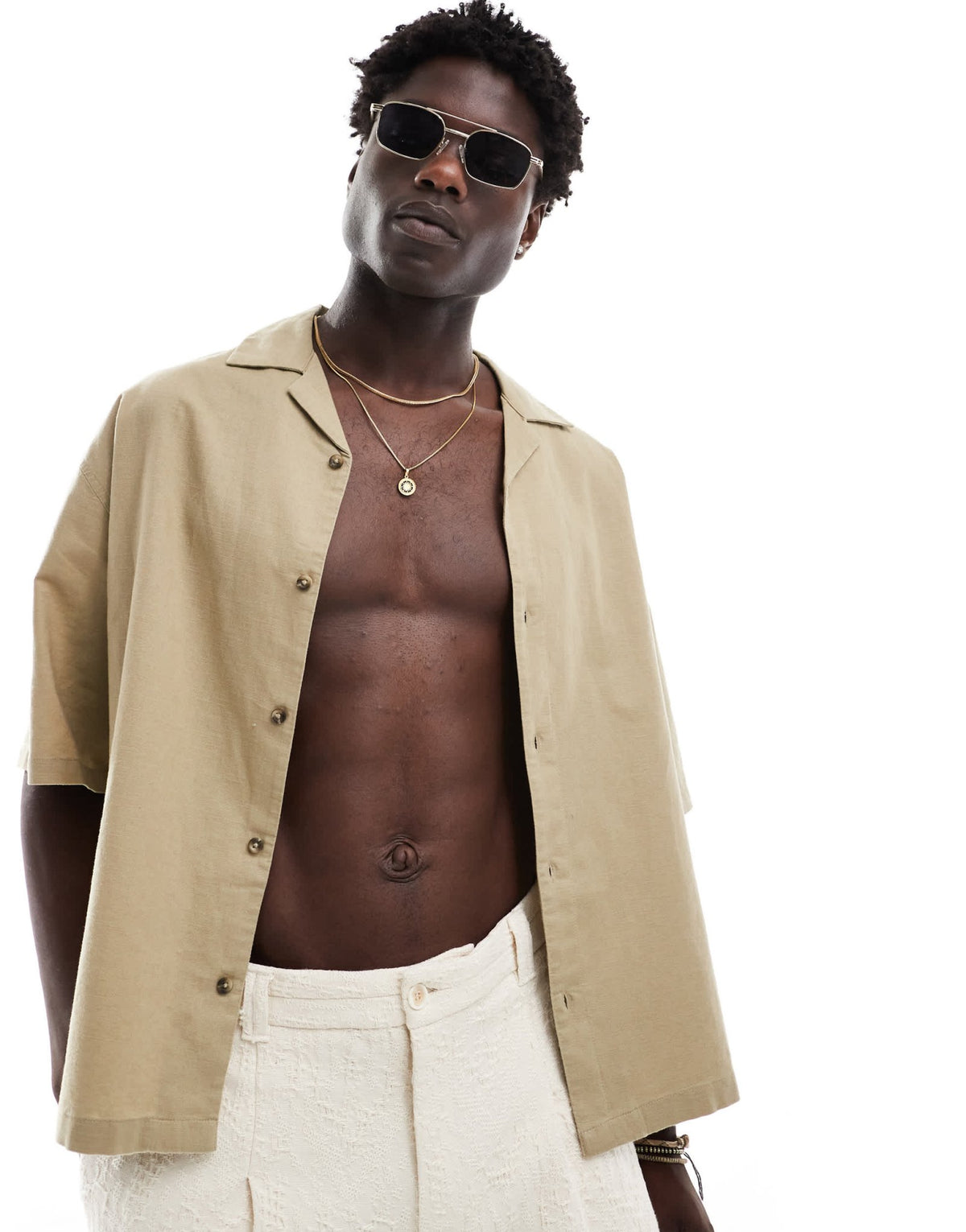 ASOS DESIGN boxy oversized linen blend shirt with revere collar in dar ...