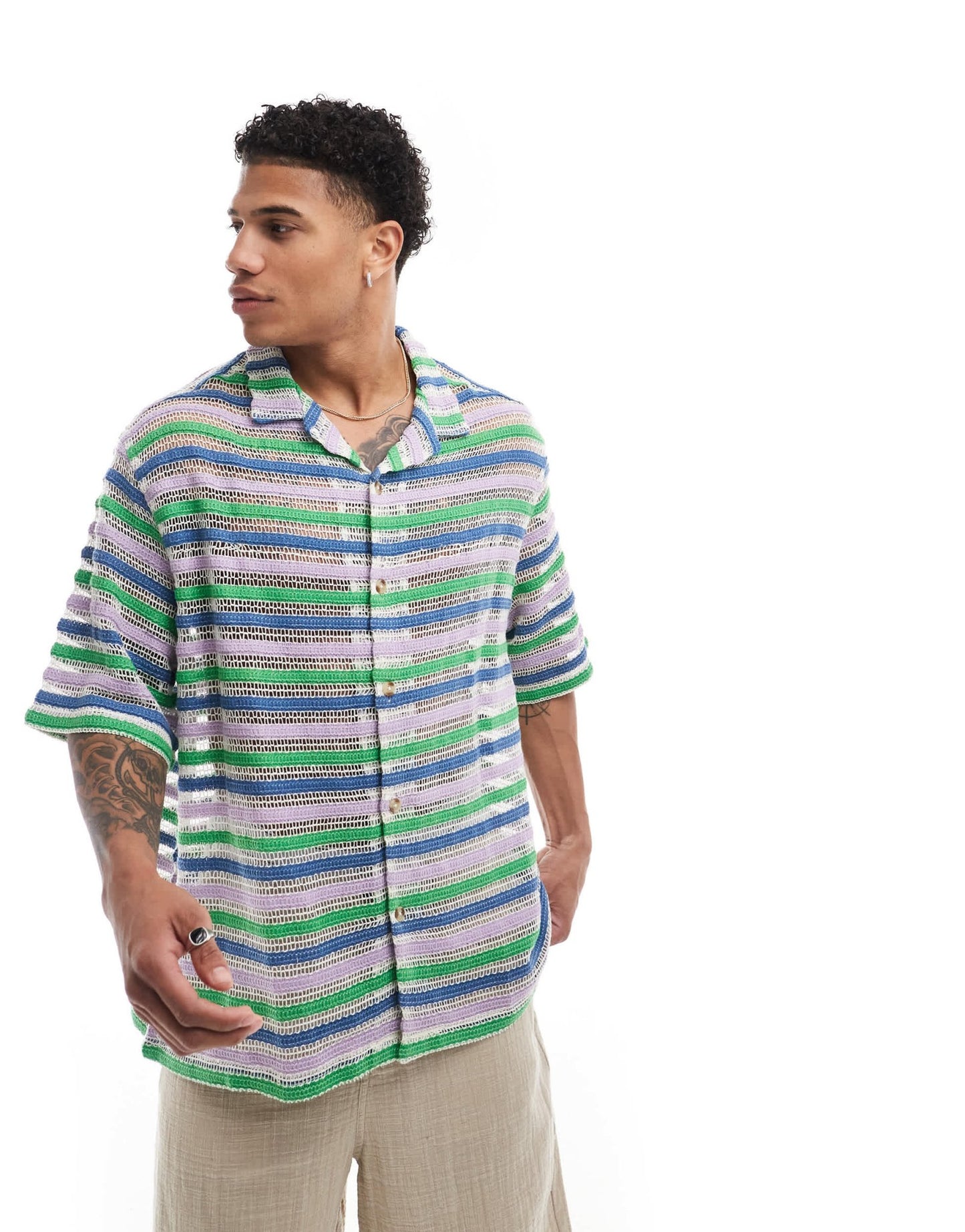 ASOS DESIGN boxy oversized revere crochet shirt - ASOS Sample Sale
