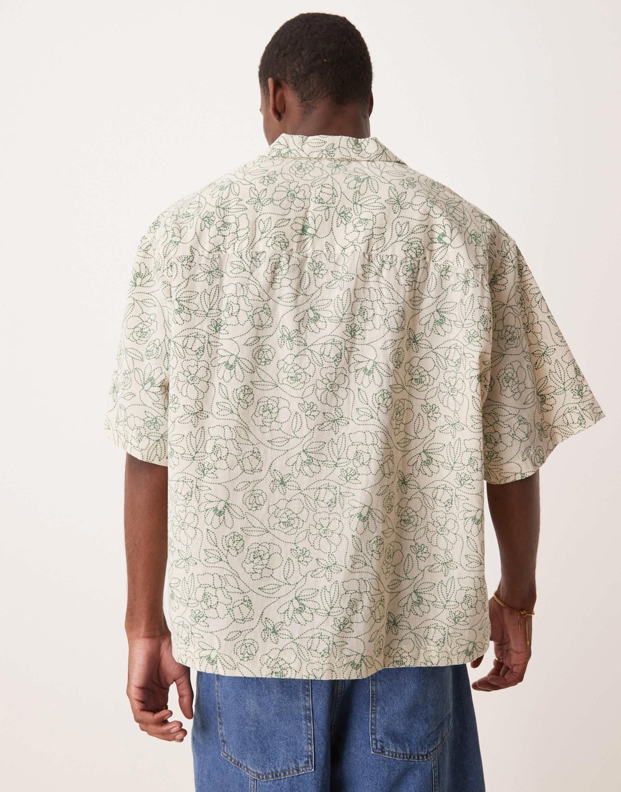 ASOS DESIGN boxy oversized revere linen look shirt with floral print in cream - ASOS Sample Sale
