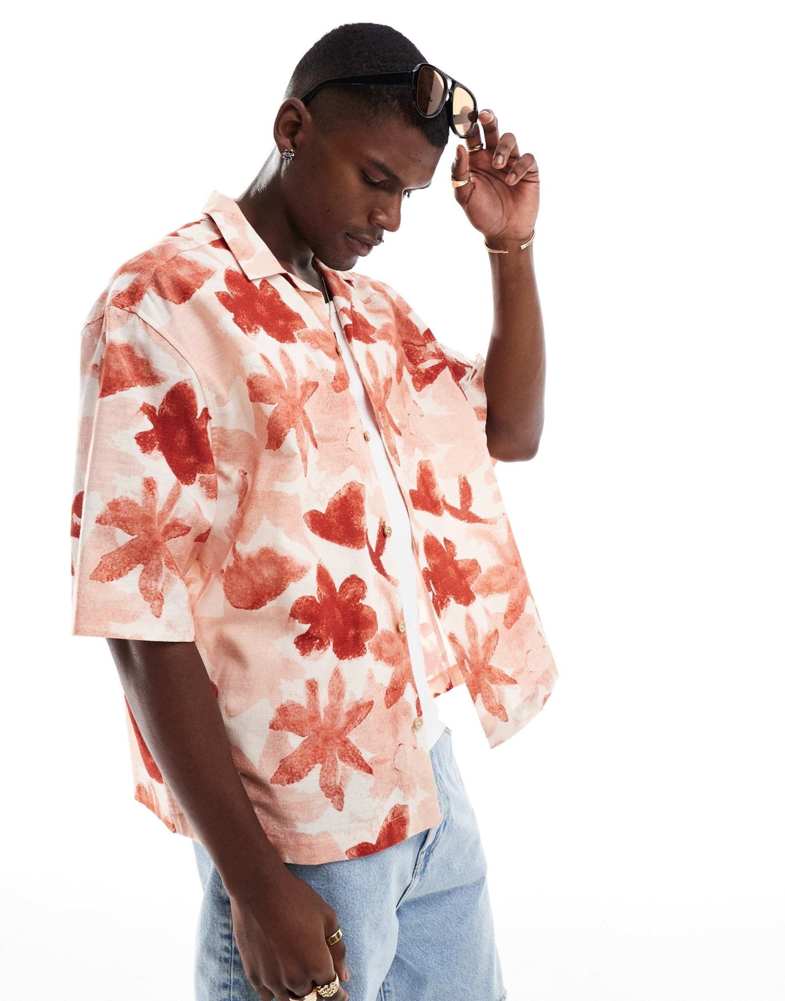 ASOS DESIGN boxy oversized revere shirt with floral print in pink - ASOS Sample Sale