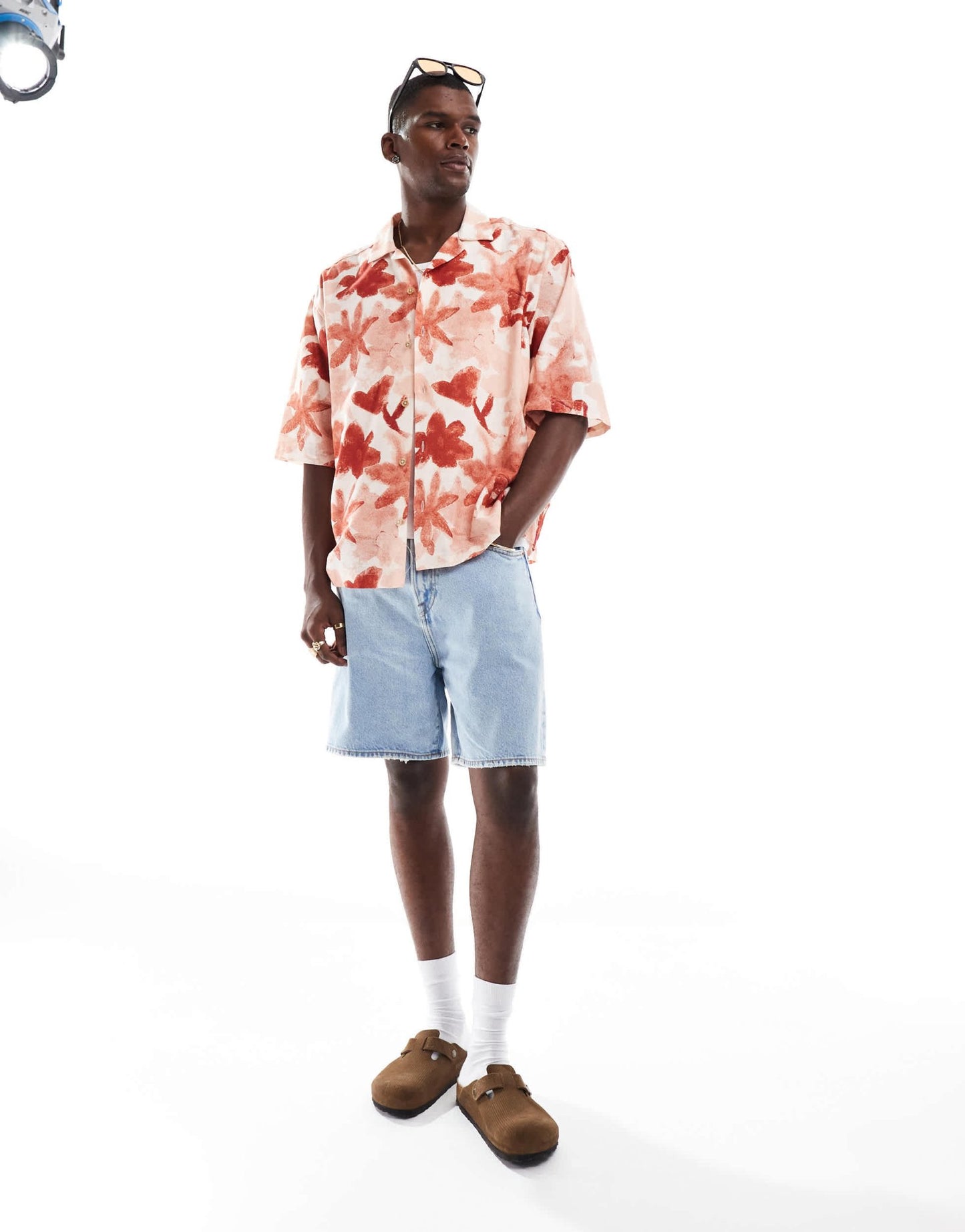 ASOS DESIGN boxy oversized revere shirt with floral print in pink - ASOS Sample Sale