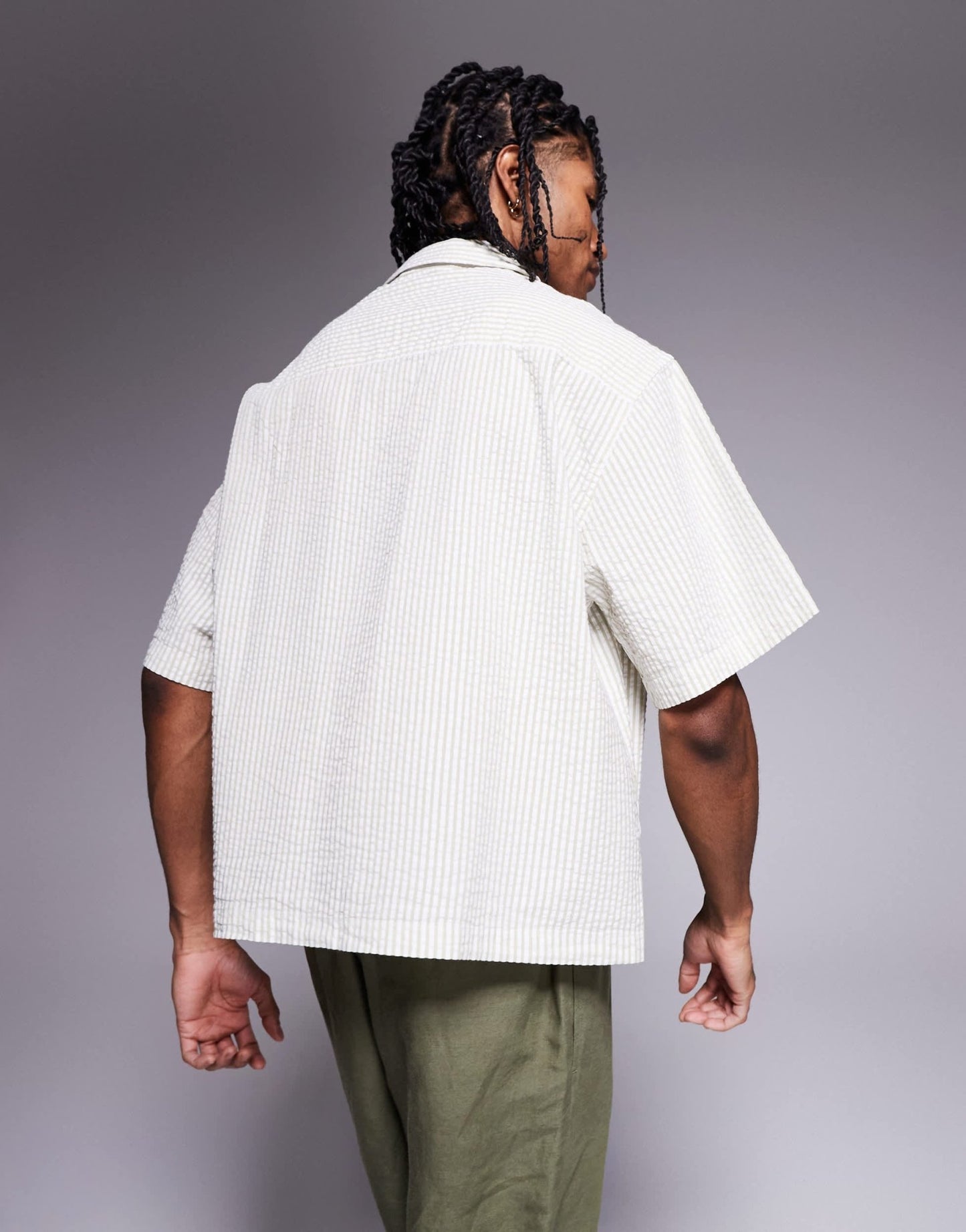 ASOS DESIGN boxy oversized shirt in striped seersucker in sage - ASOS Sample Sale