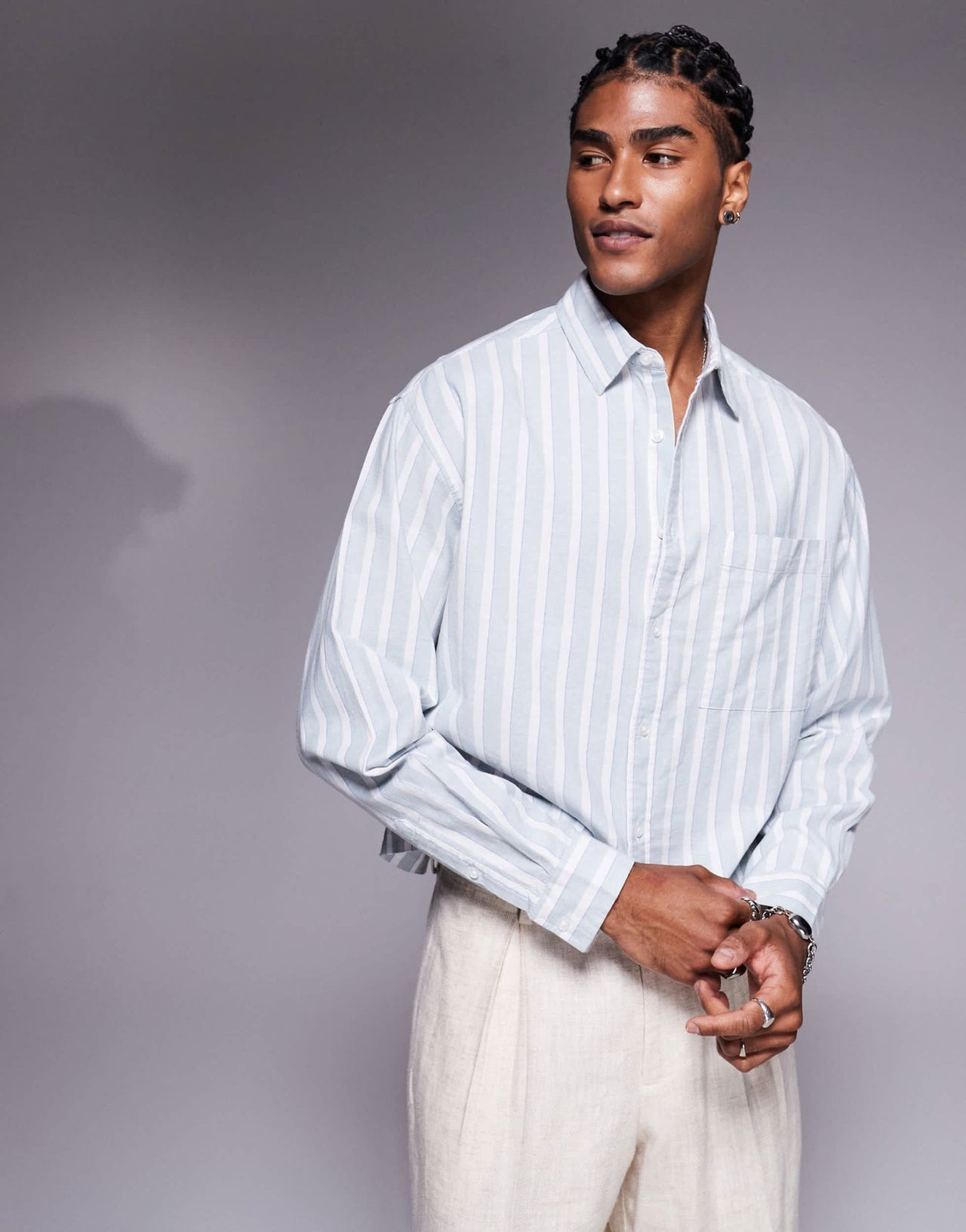 ASOS DESIGN boxy oversized shirt in white and blue stripe - ASOS Sample Sale