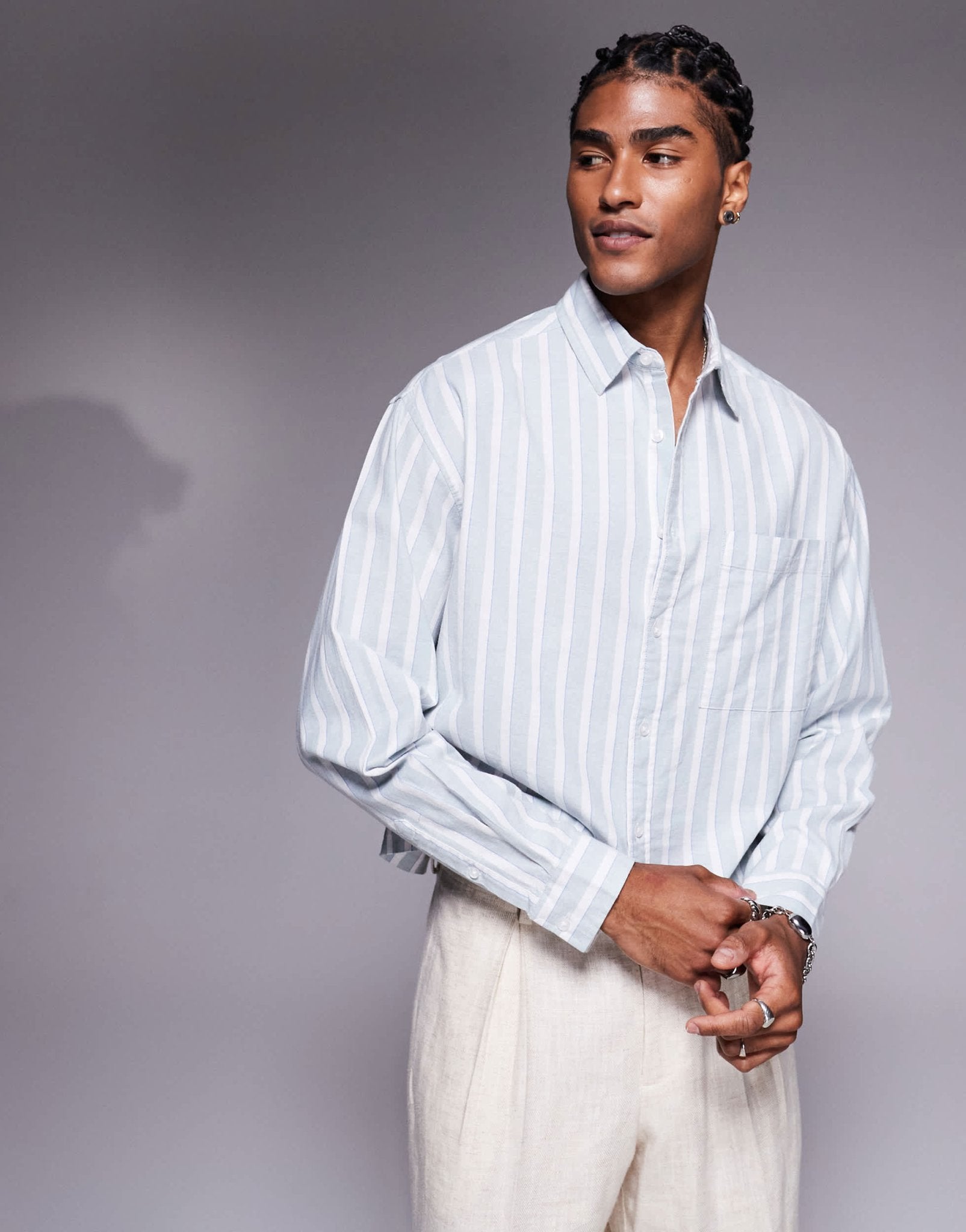 ASOS DESIGN boxy oversized shirt in white and blue stripe - ASOS Sample Sale