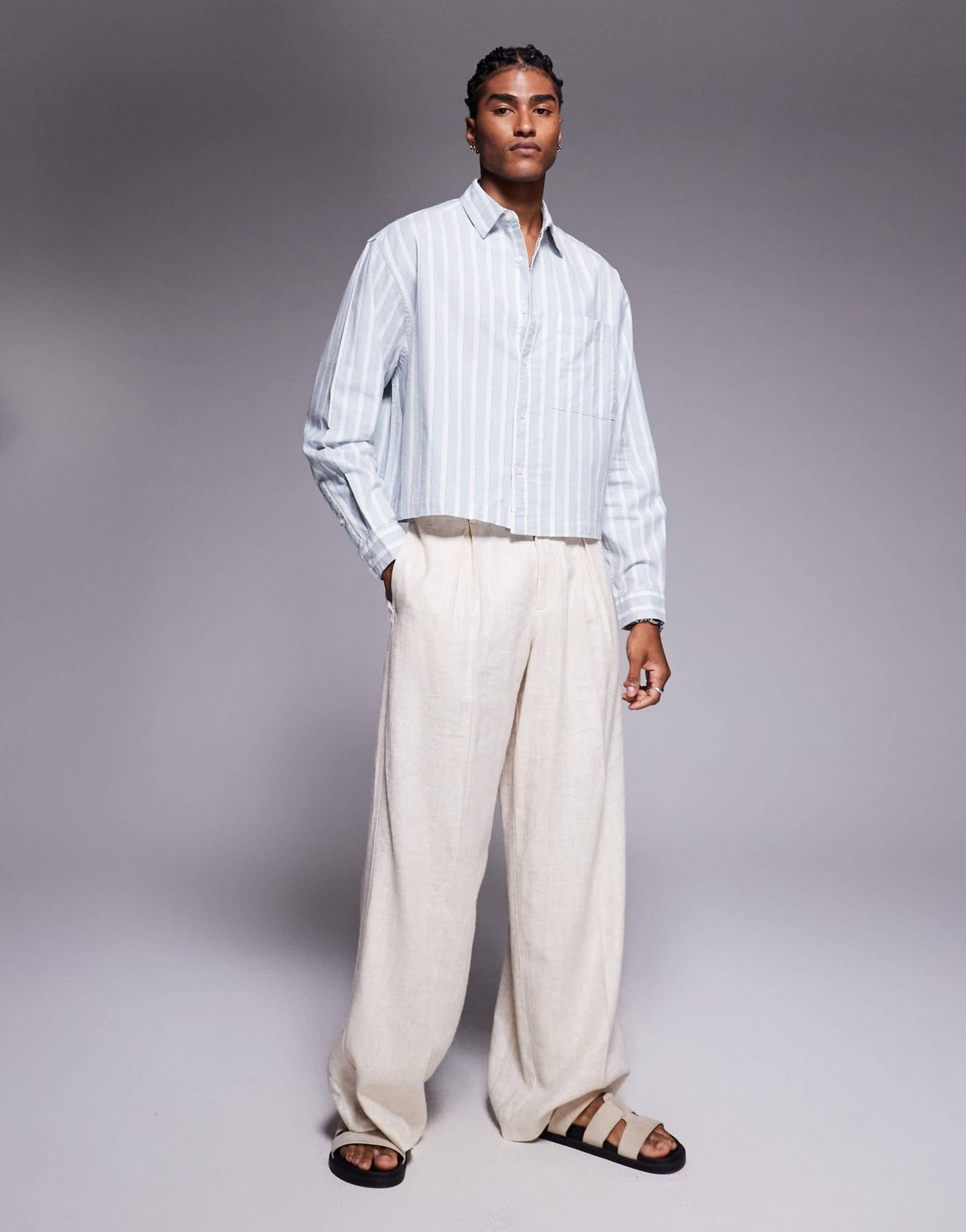 ASOS DESIGN boxy oversized shirt in white and blue stripe - ASOS Sample Sale