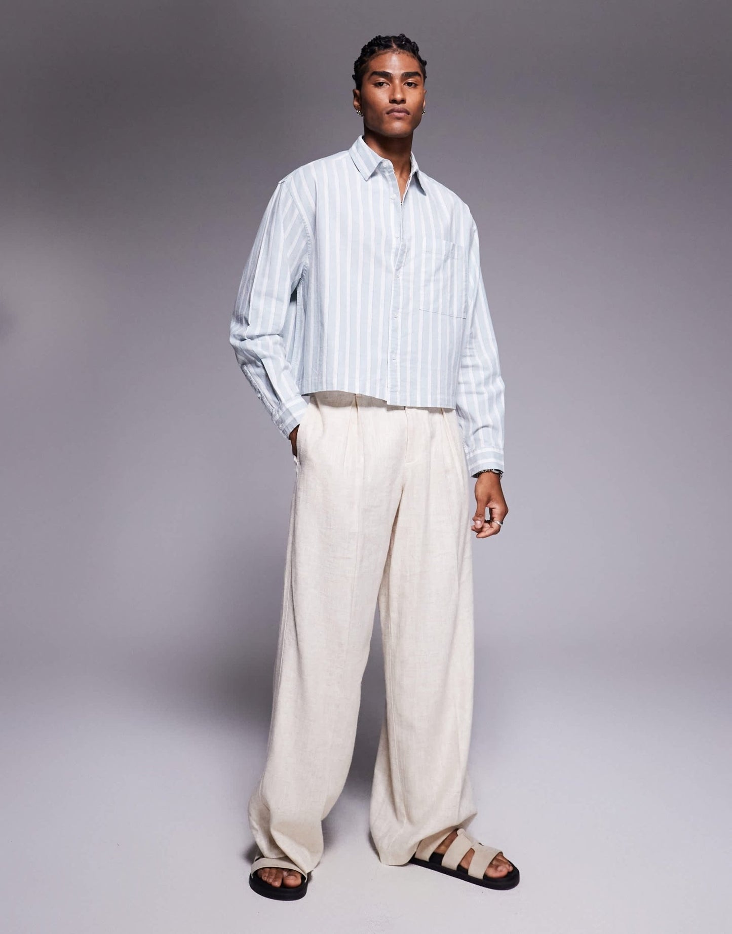 ASOS DESIGN boxy oversized shirt in white and blue stripe - ASOS Sample Sale