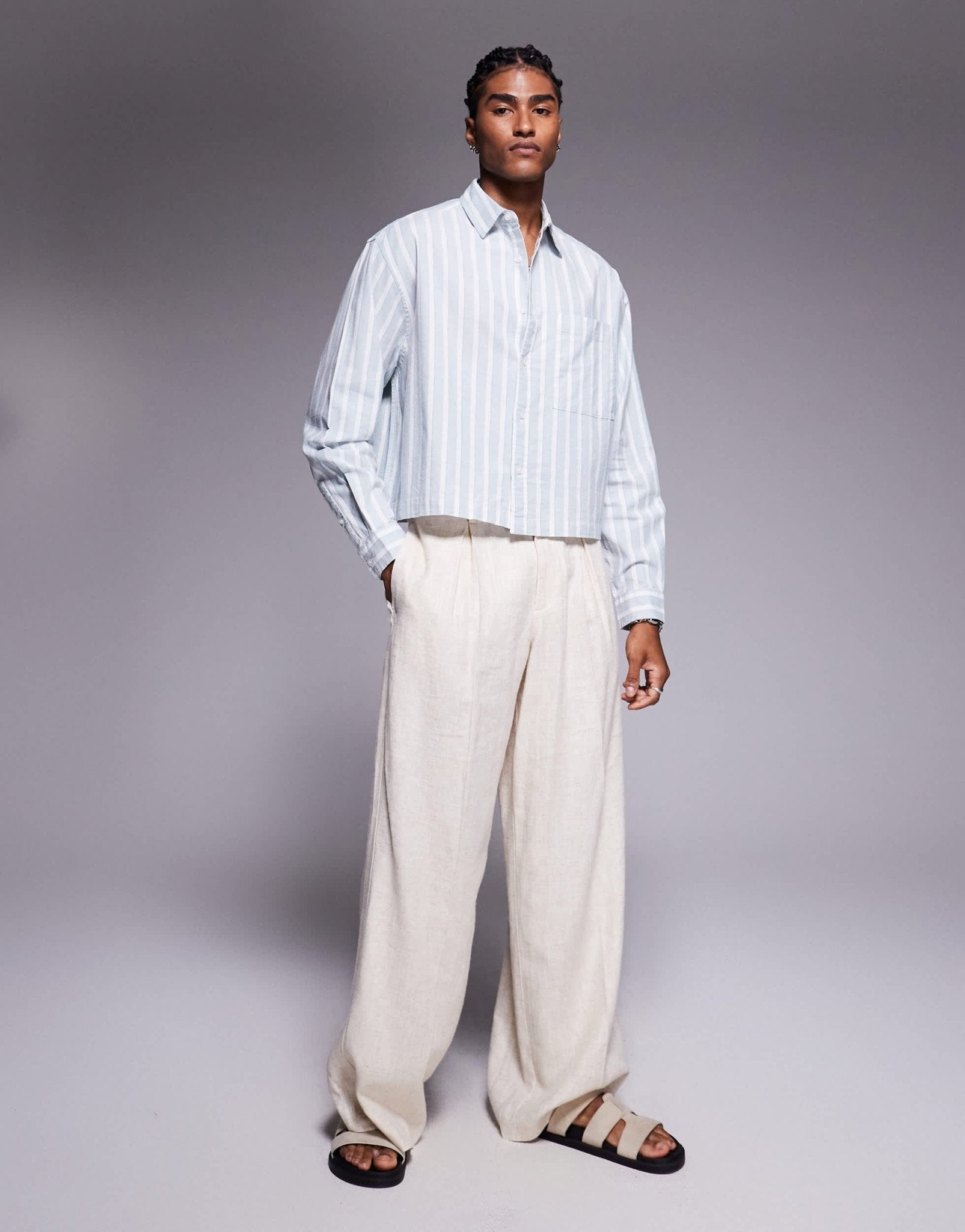 ASOS DESIGN boxy oversized shirt in white and blue stripe - ASOS Sample Sale