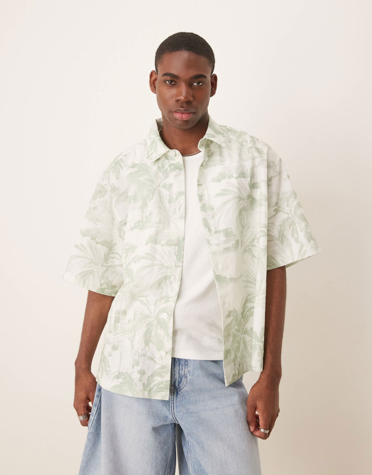ASOS DESIGN boxy oversized shirt with floral print in green - ASOS Sample Sale