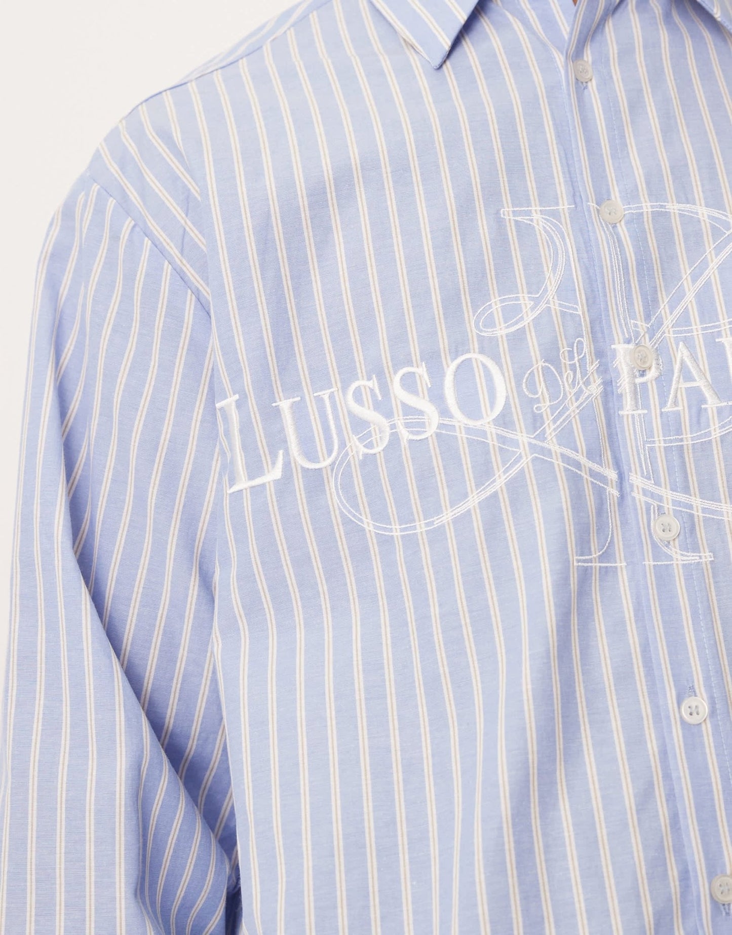 ASOS DESIGN boxy oversized striped shirt with embroidery in blue - ASOS Sample Sale