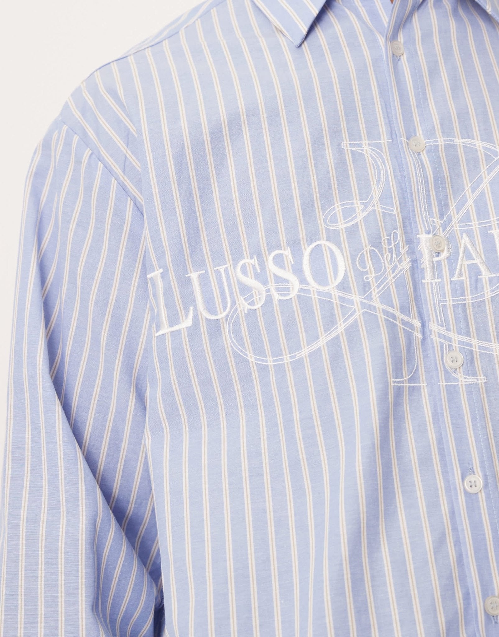 ASOS DESIGN boxy oversized striped shirt with embroidery in blue - ASOS Sample Sale
