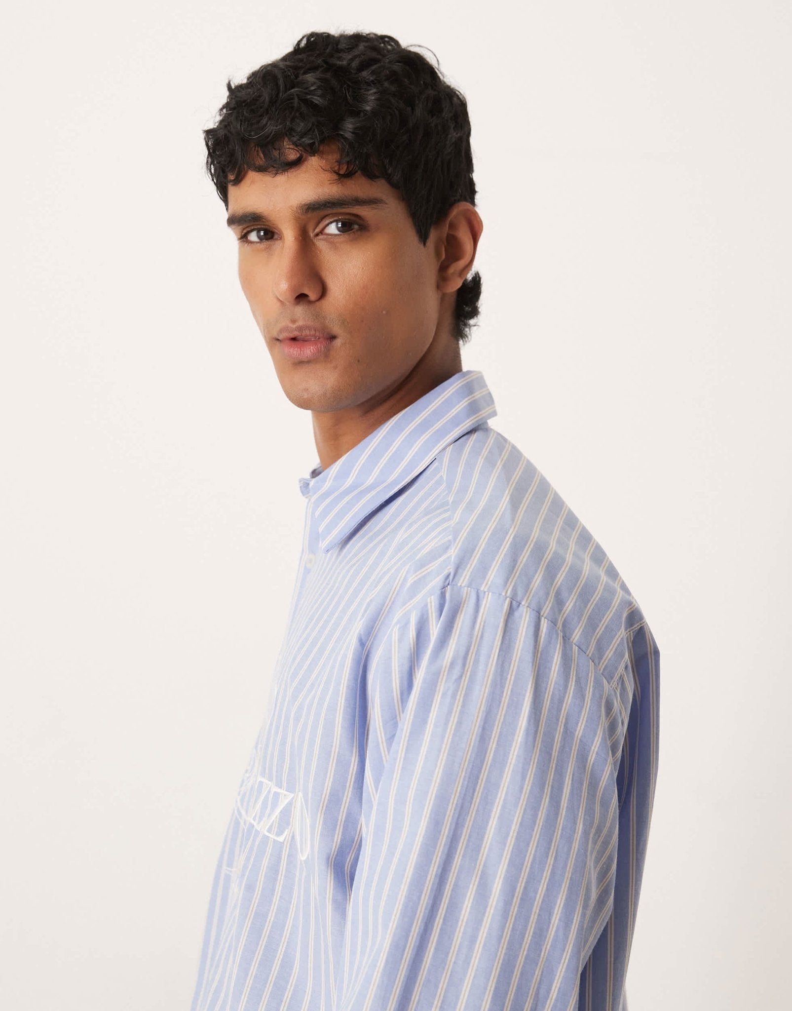 ASOS DESIGN boxy oversized striped shirt with embroidery in blue - ASOS Sample Sale