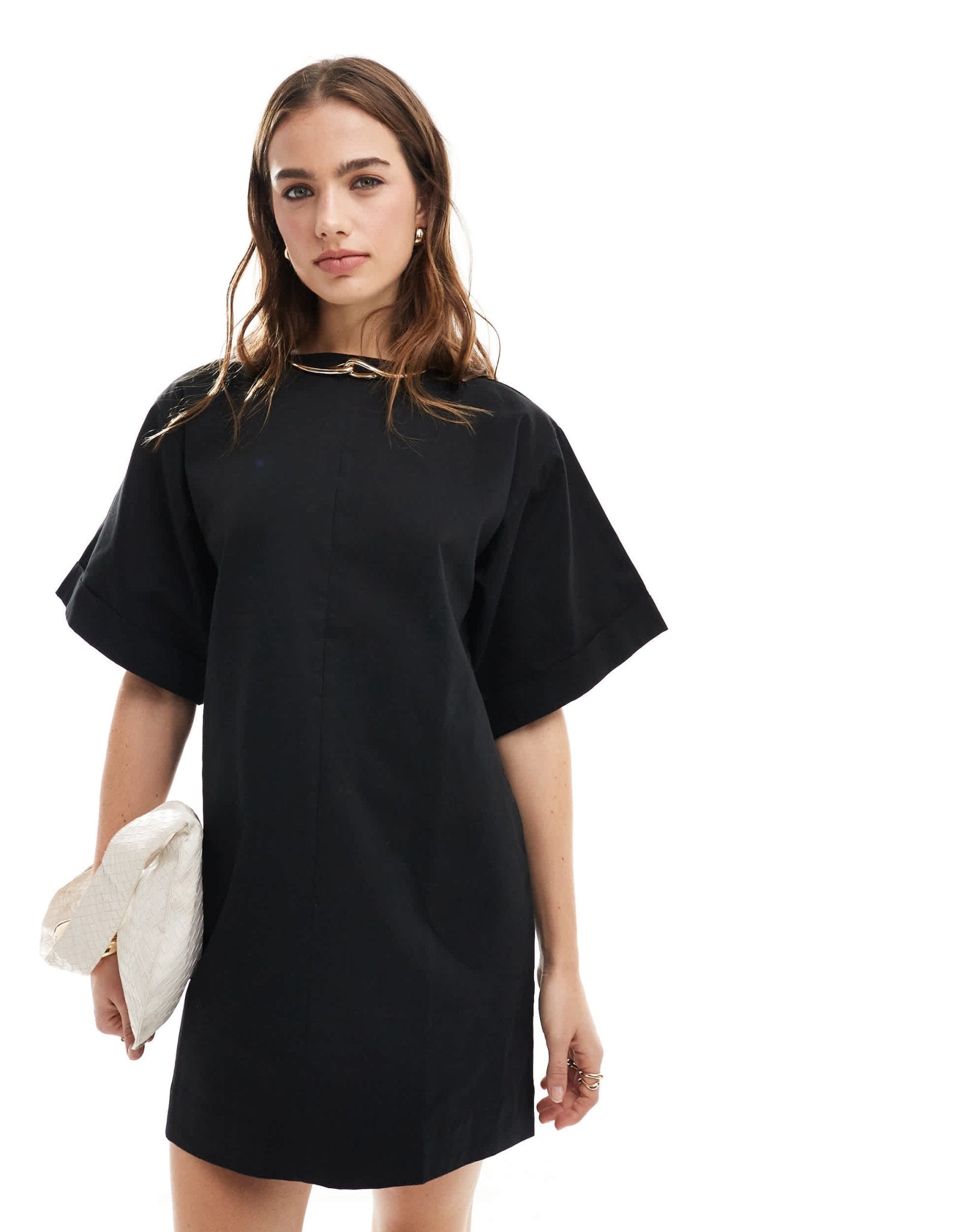 ASOS DESIGN boxy oversized t-shirt cotton twill mini dress in black - ASOS Sample Sale
