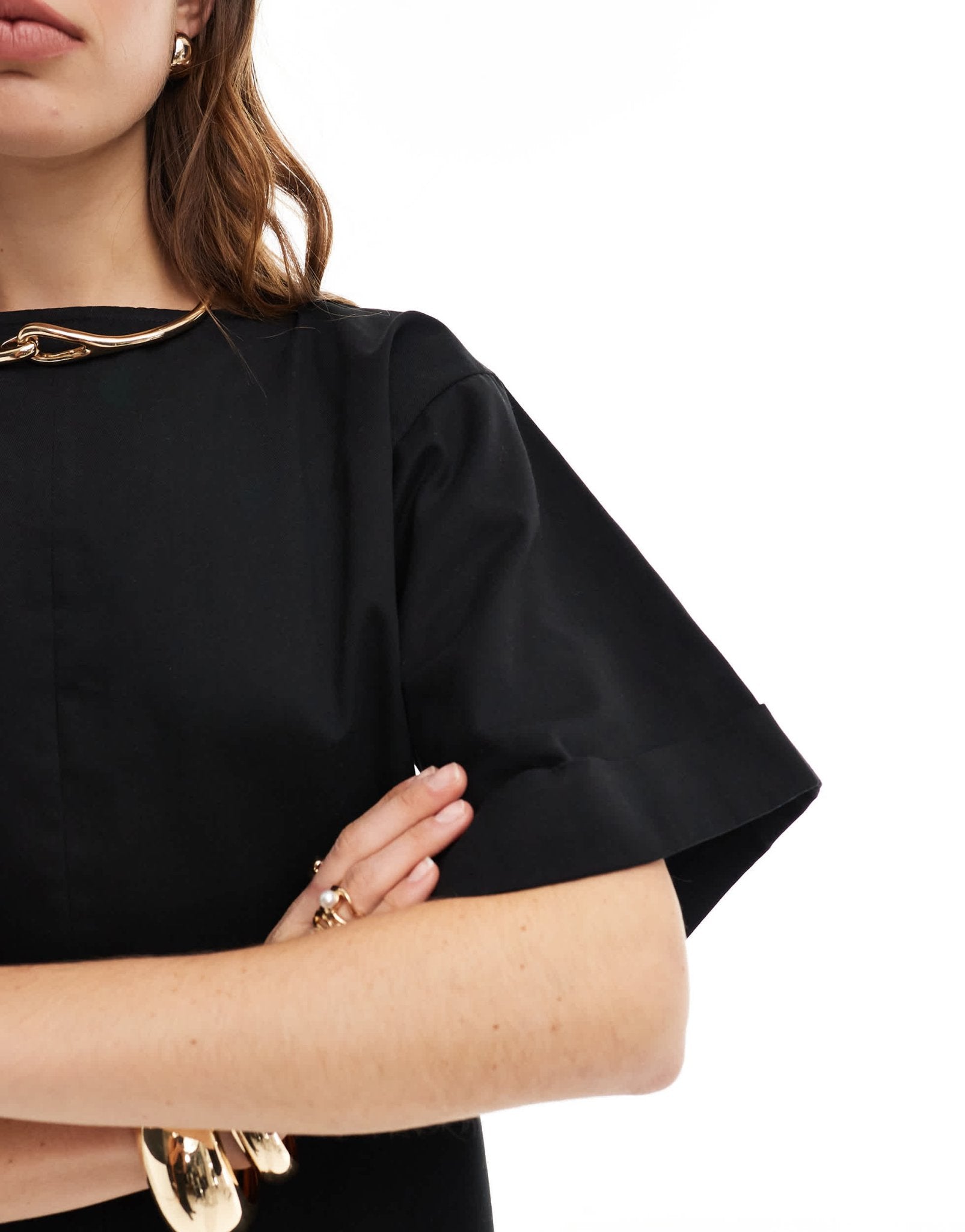 ASOS DESIGN boxy oversized t-shirt cotton twill mini dress in black - ASOS Sample Sale