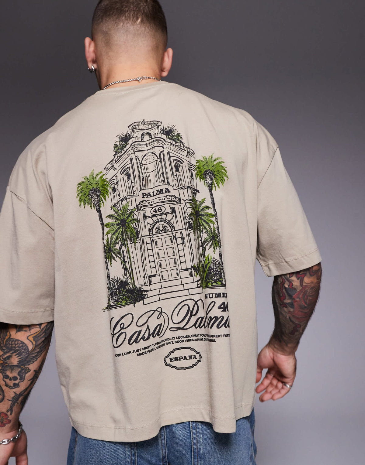 ASOS DESIGN boxy oversized t-shirt with front and back print in light brown - ASOS Sample Sale