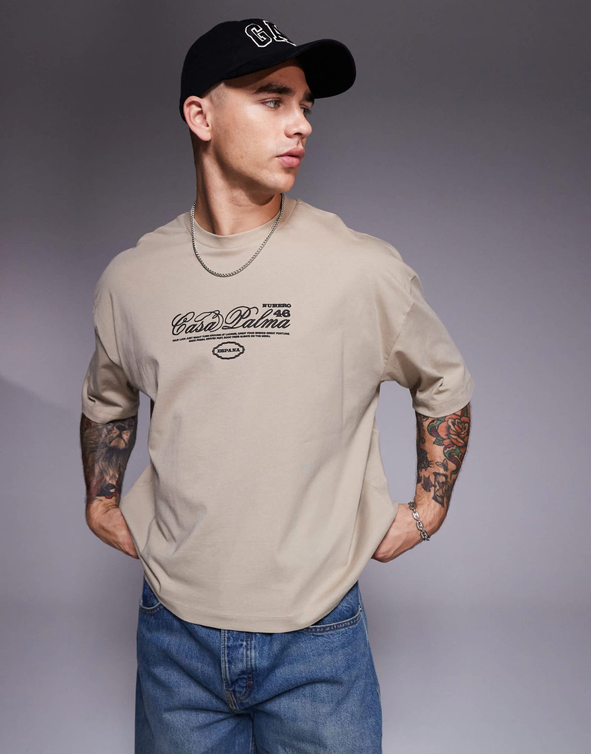 ASOS DESIGN boxy oversized t-shirt with front and back print in light brown - ASOS Sample Sale
