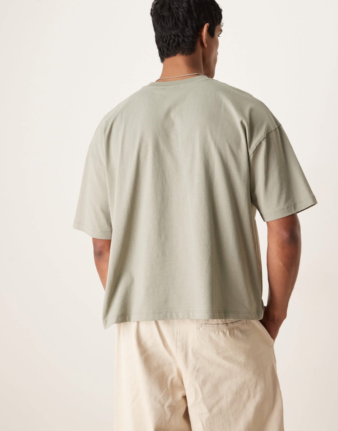 ASOS DESIGN boxy oversized t-shirt with front chest graphic in grey green - ASOS Sample Sale