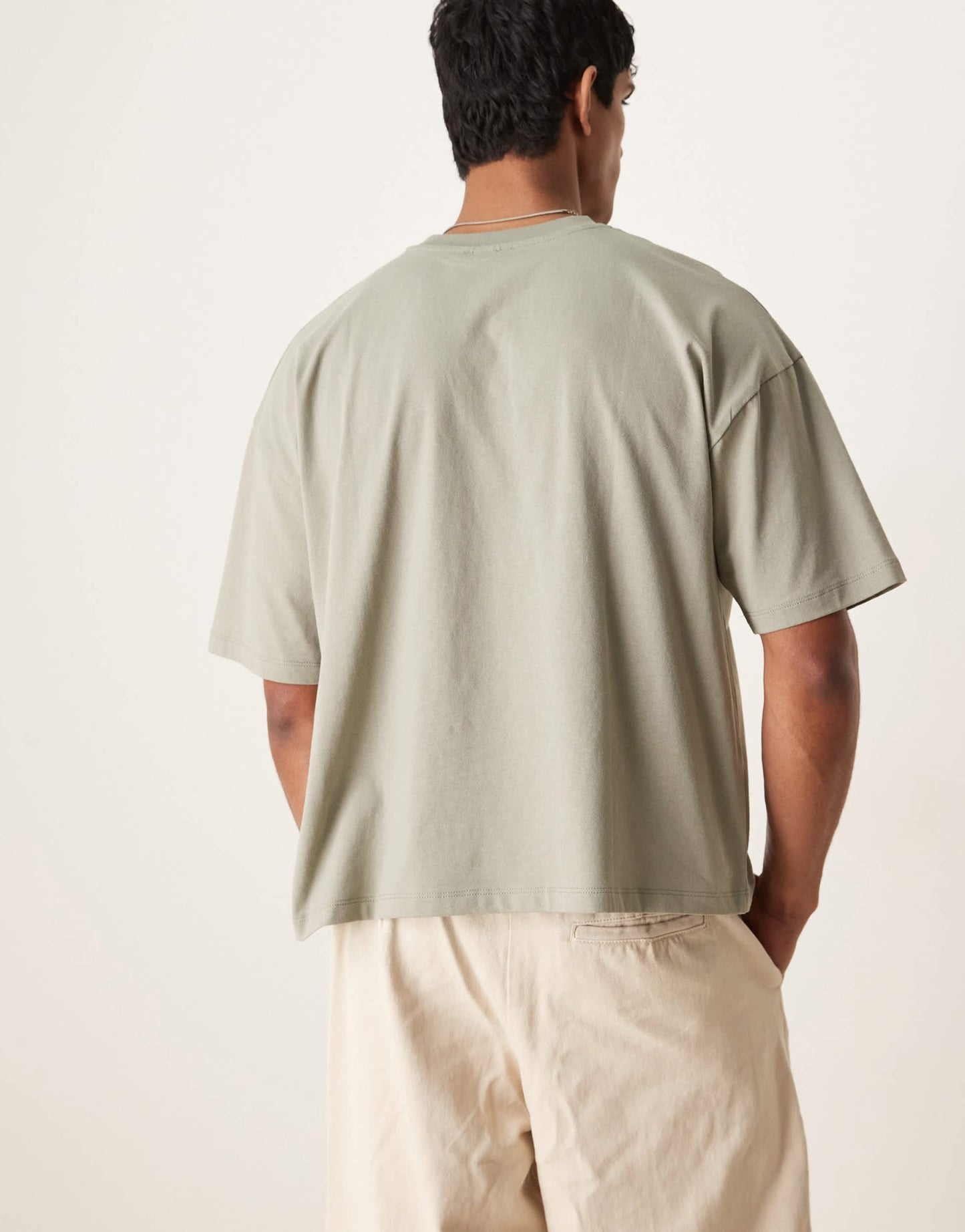 ASOS DESIGN boxy oversized t-shirt with front chest graphic in grey green - ASOS Sample Sale