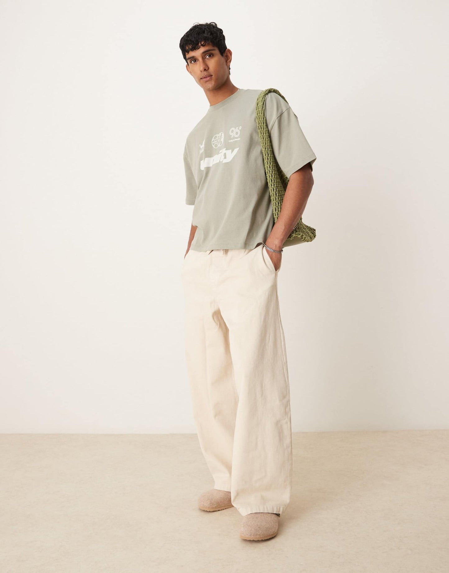 ASOS DESIGN boxy oversized t-shirt with front chest graphic in grey green - ASOS Sample Sale