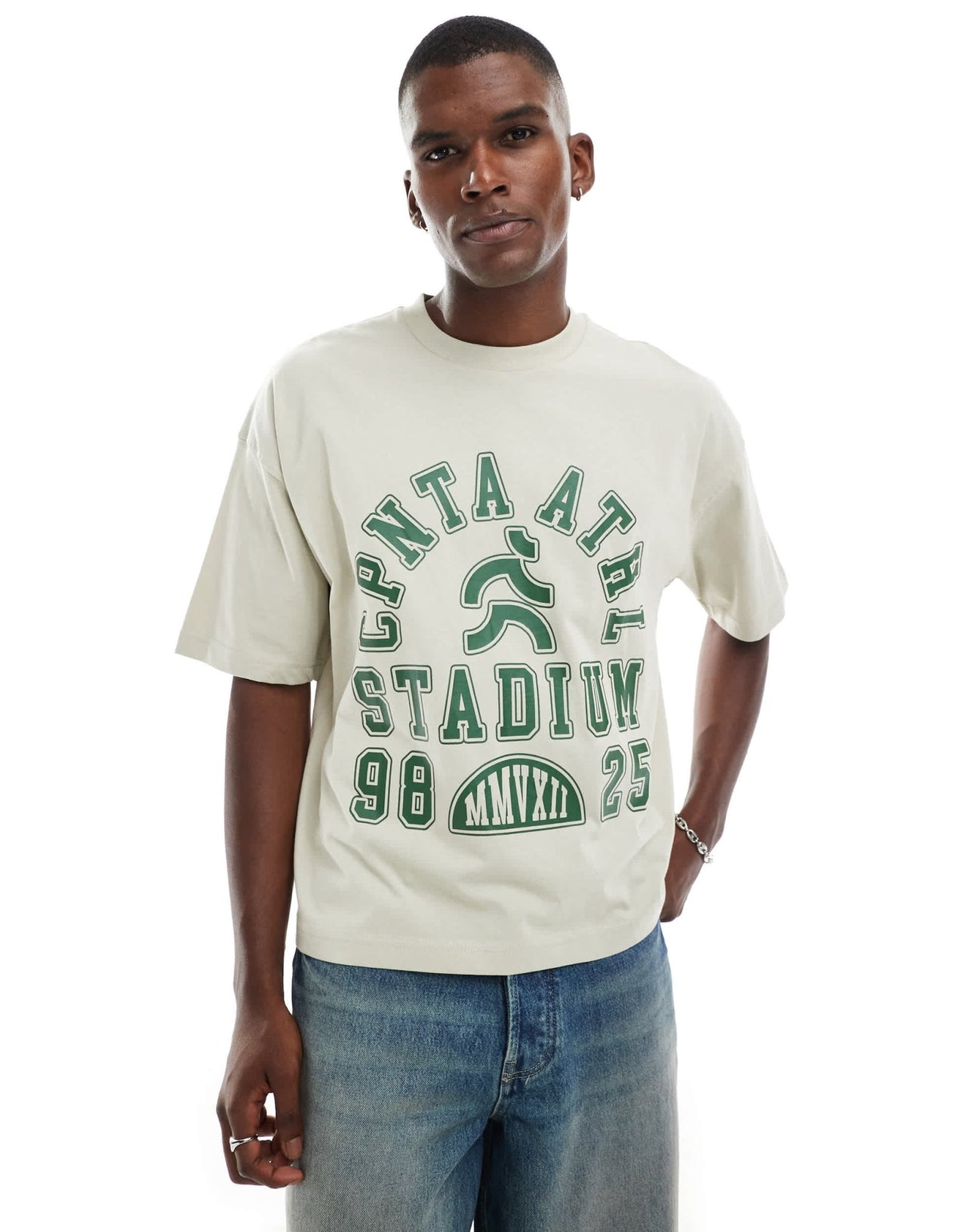 ASOS DESIGN boxy oversized t-shirt with sports graphic in beige - ASOS Sample Sale
