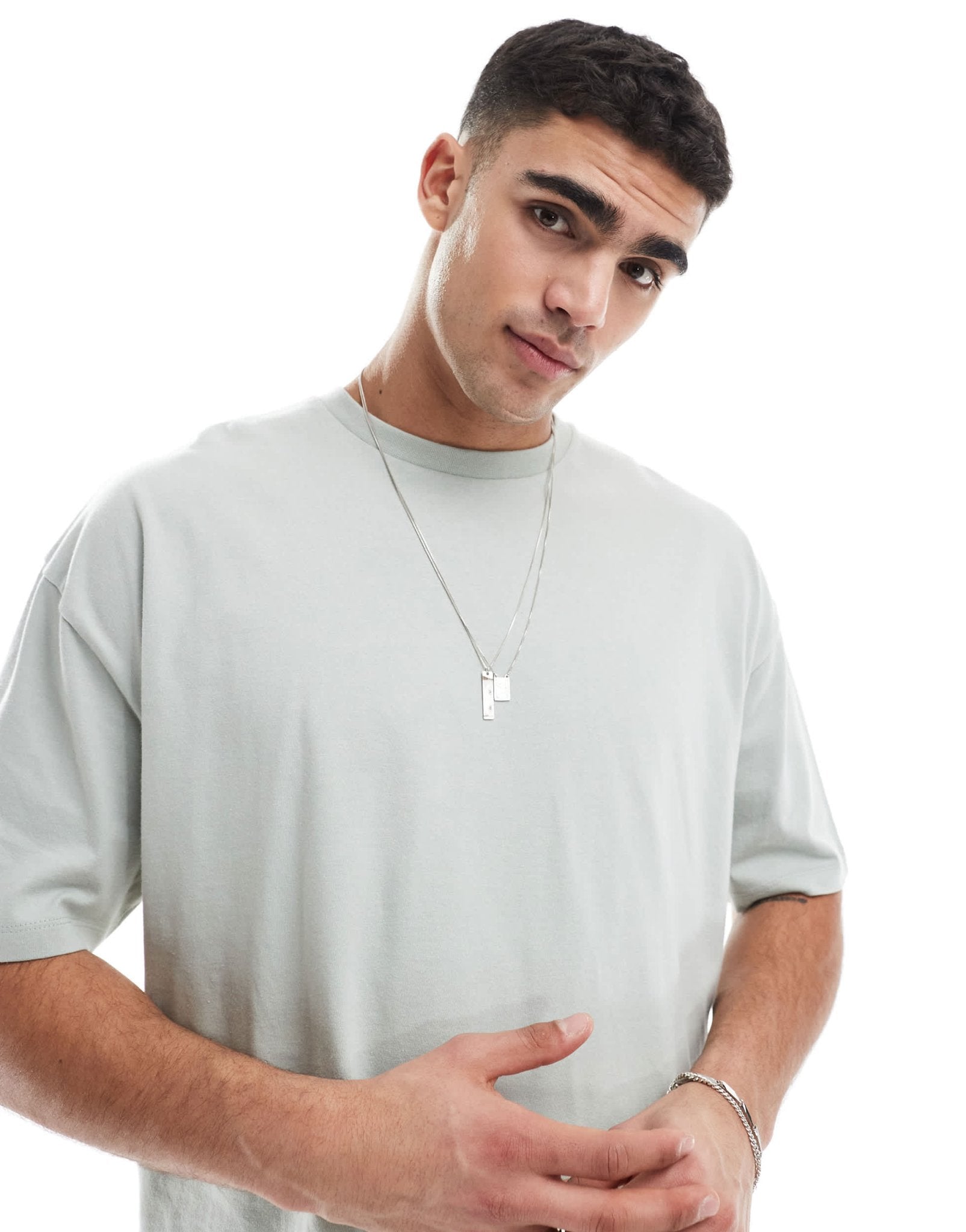 ASOS DESIGN boxy oversized t-shirt with text back applique in light grey - ASOS Sample Sale