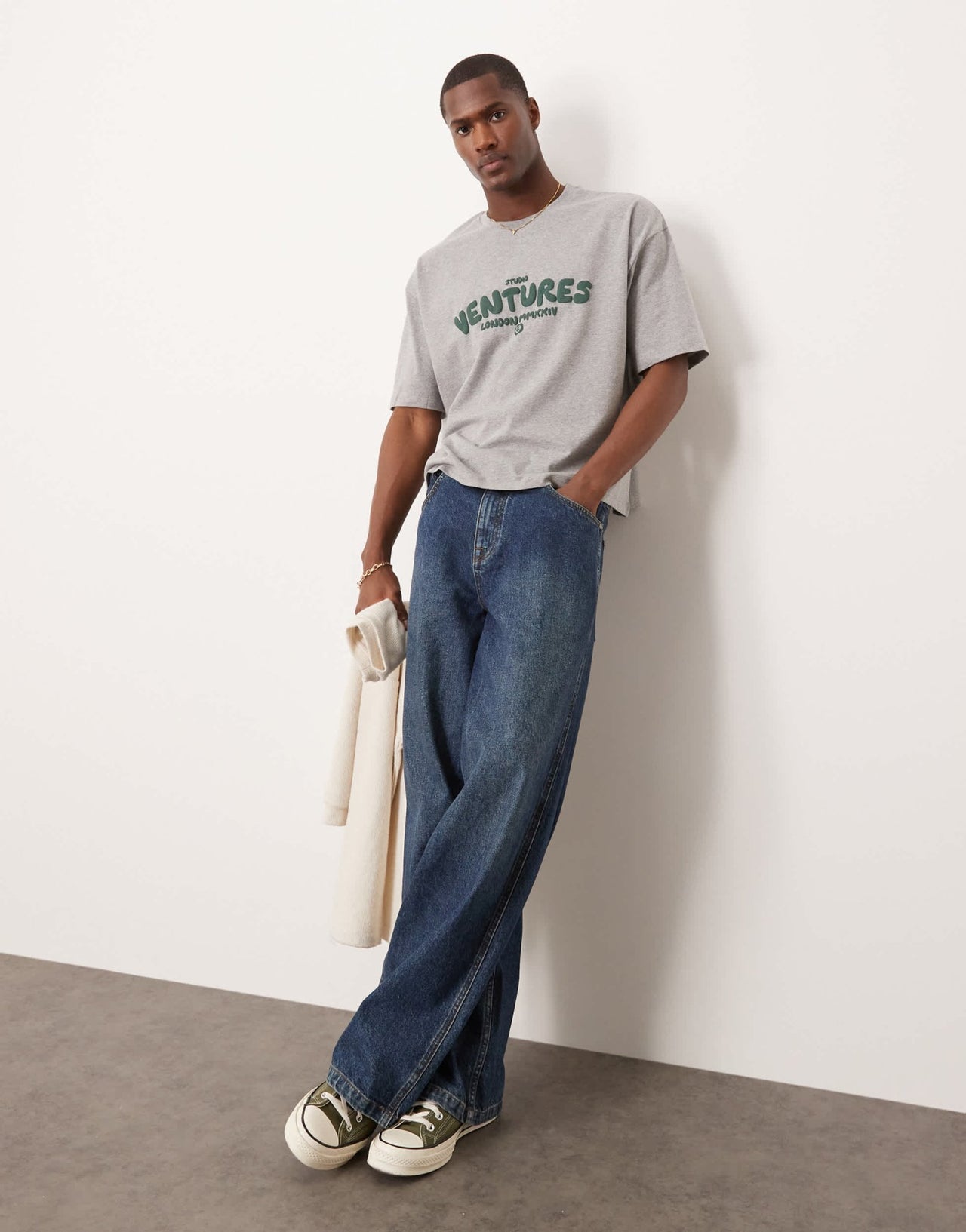 ASOS DESIGN boxy oversized t-shirt with text graphic in grey marl - ASOS Sample Sale