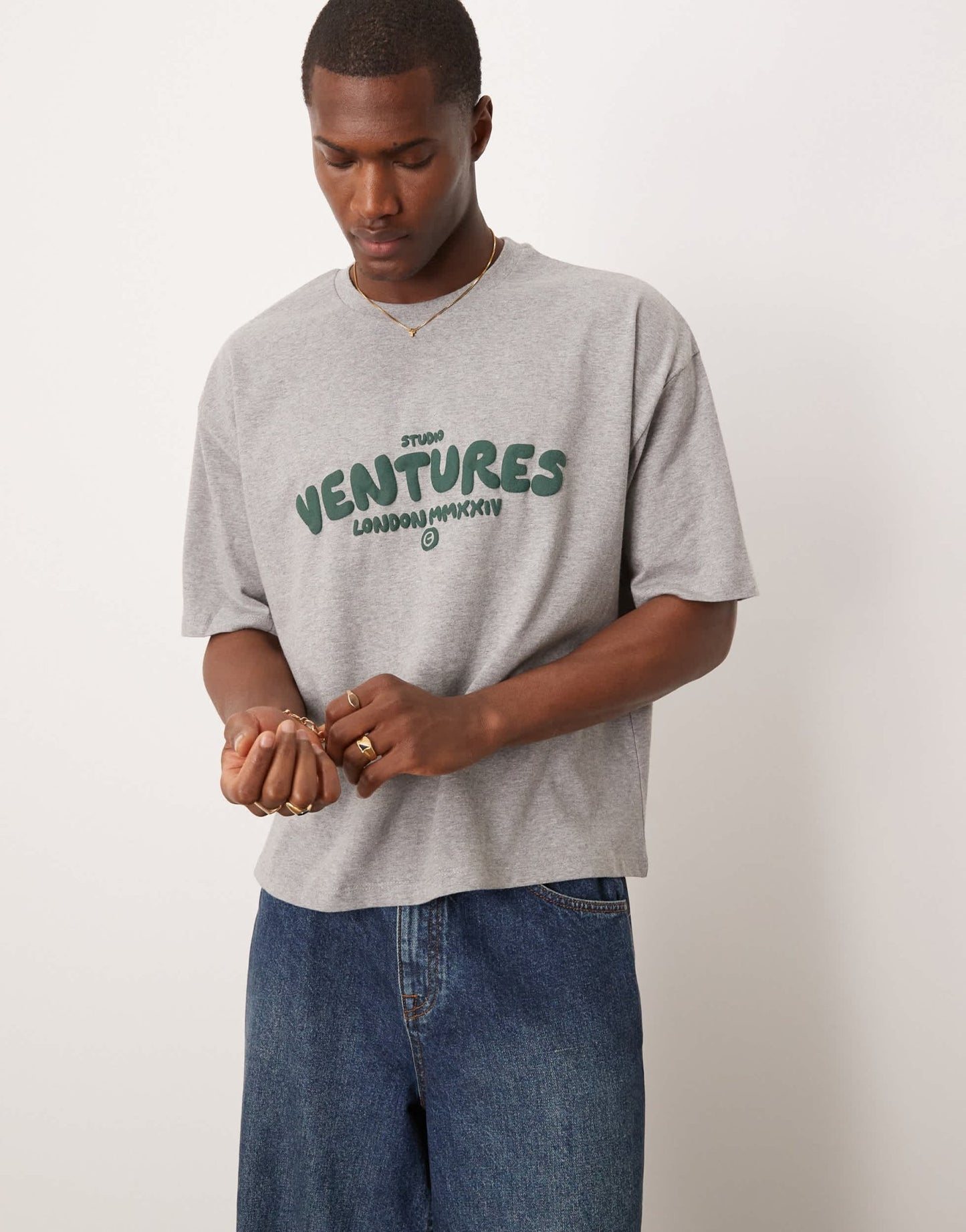 ASOS DESIGN boxy oversized t-shirt with text graphic in grey marl - ASOS Sample Sale
