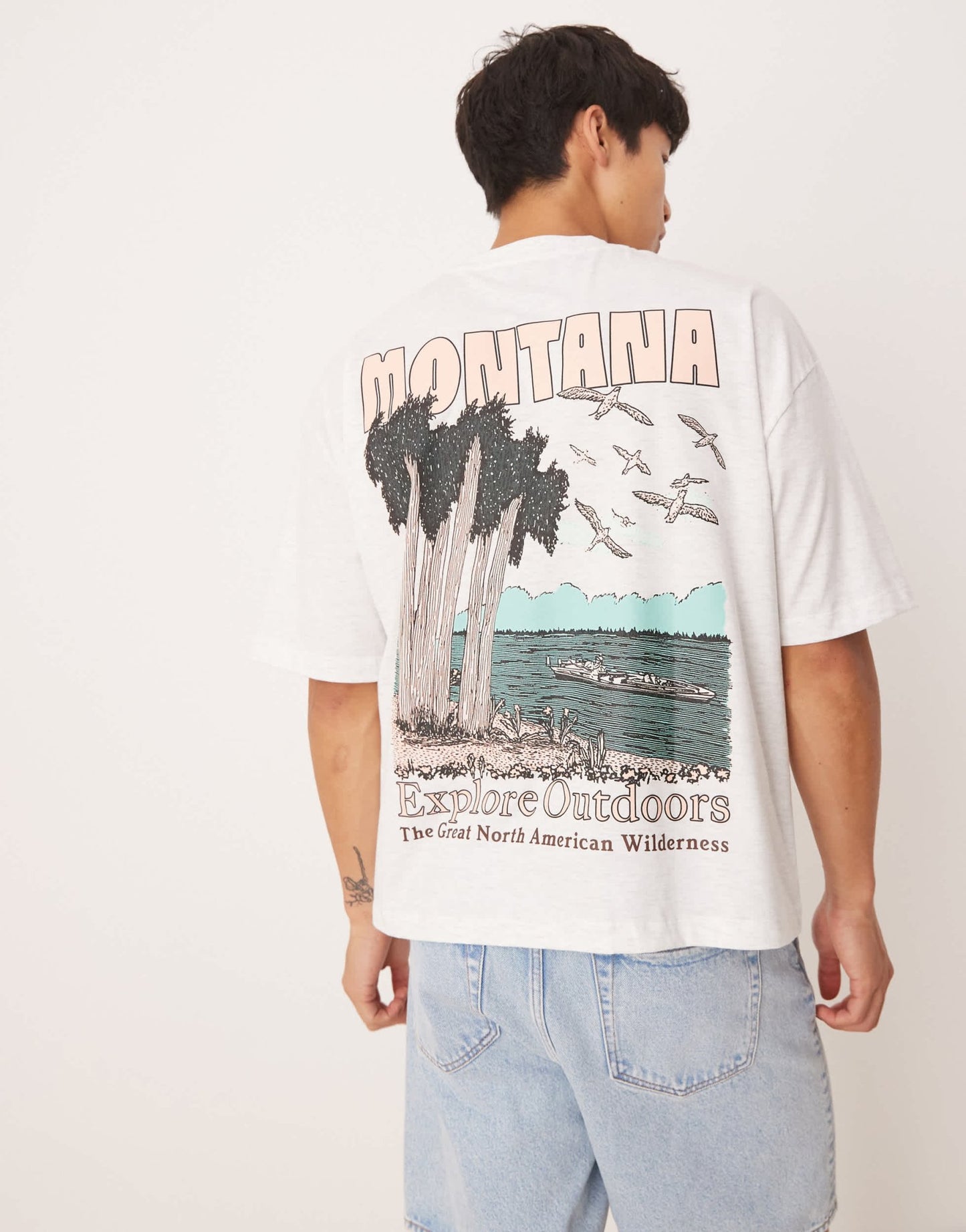 ASOS DESIGN boxy oversized with scenic graphic in white marl - ASOS Sample Sale