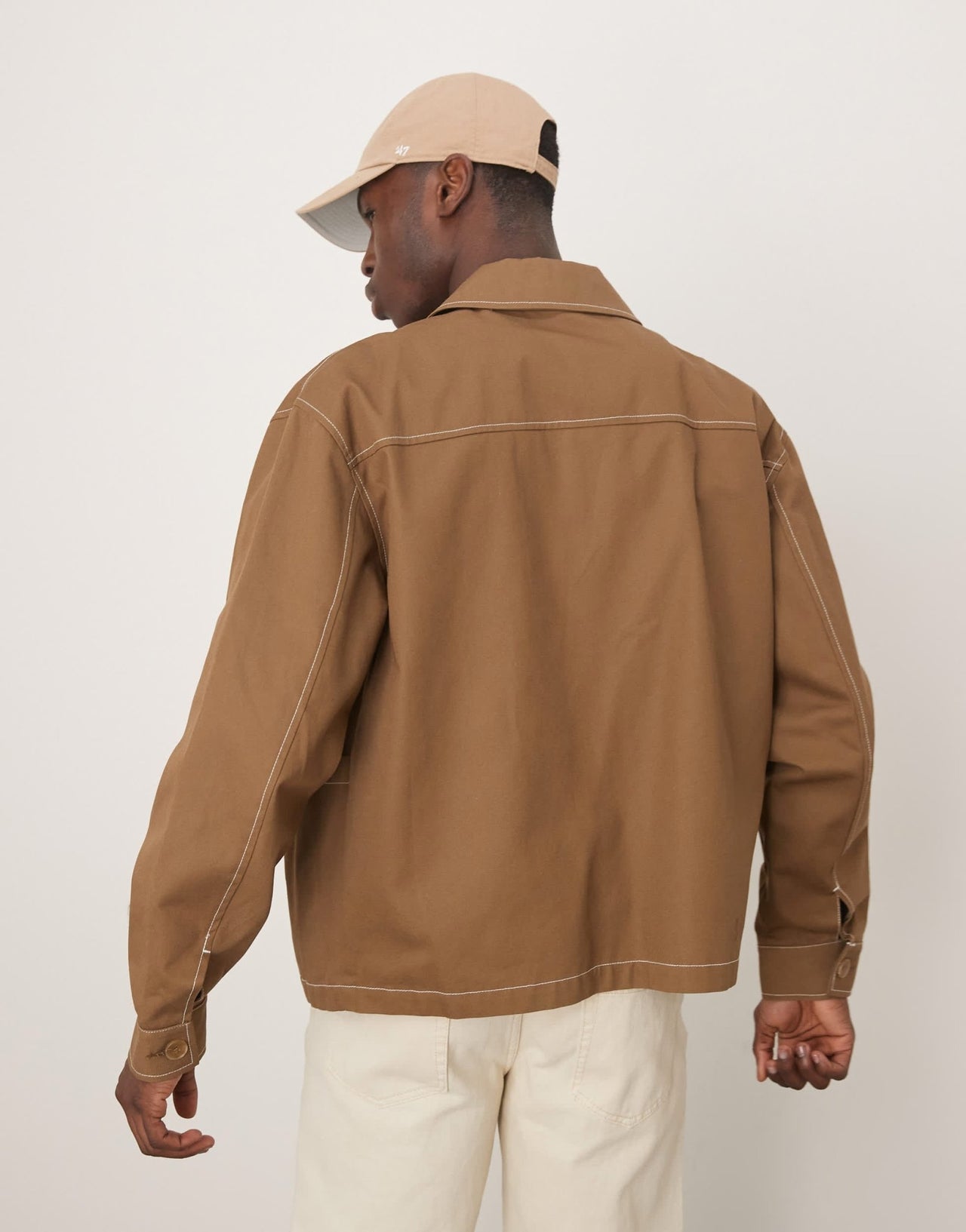 ASOS DESIGN boxy oversized worker jacket with contrast stitch in tan - ASOS Sample Sale