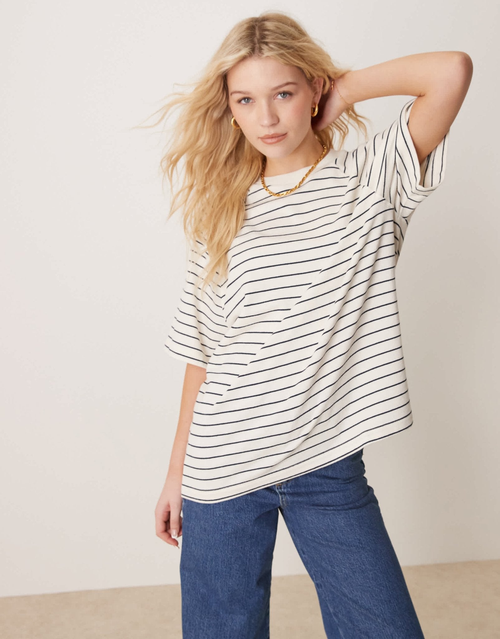 ASOS DESIGN boxy raglan sleeve t-shirt in vintage navy stripe - ASOS Sample Sale