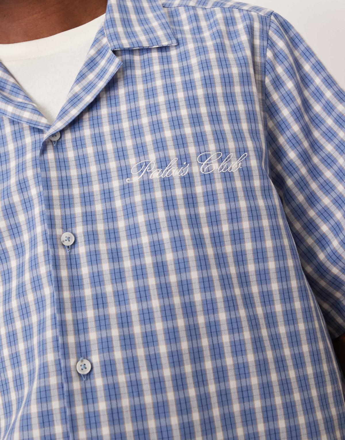 ASOS DESIGN boxy relaxed revere shirt with chest embroidery in blue - ASOS Sample Sale