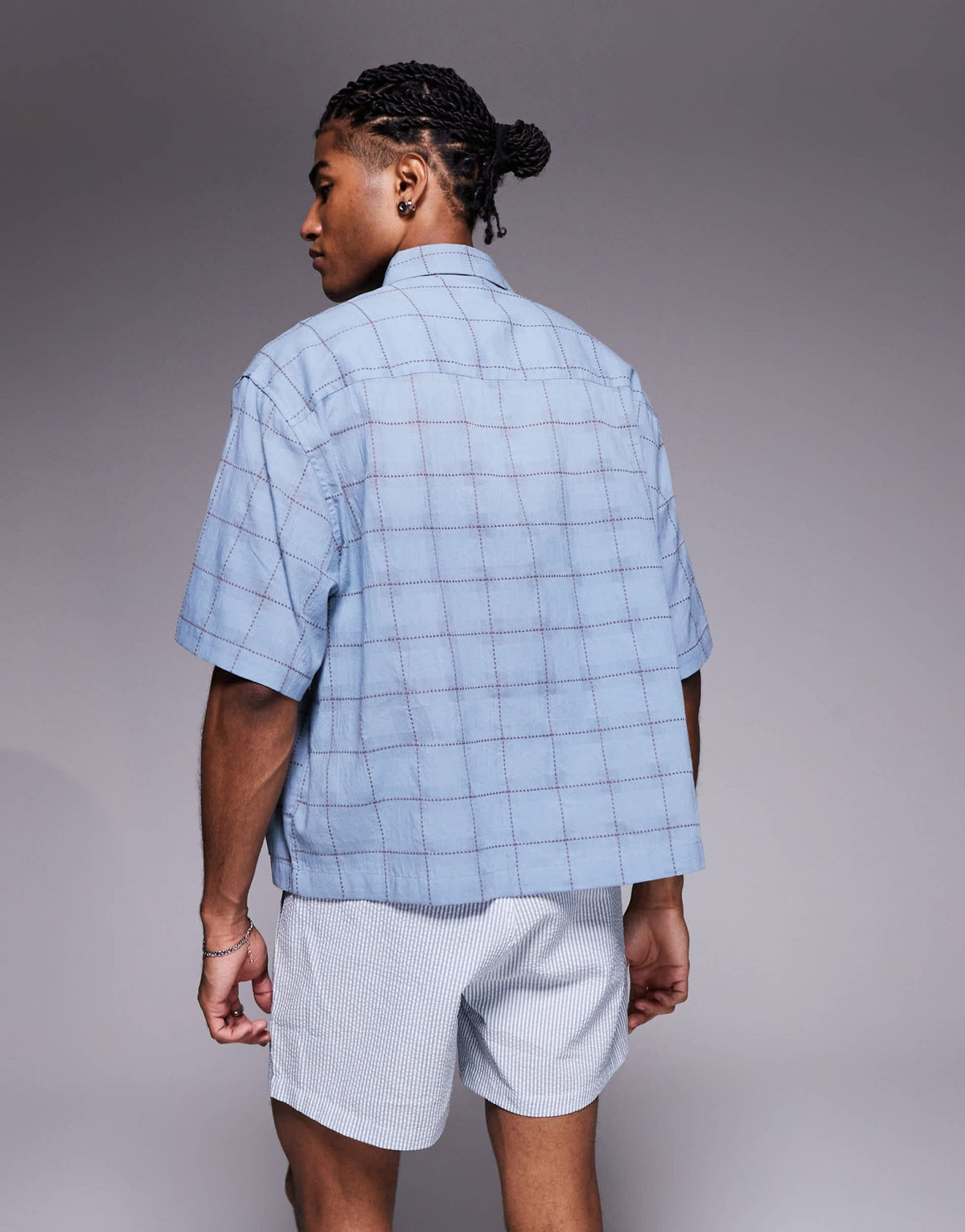 ASOS DESIGN boxy revere shirt with check in blue - ASOS Sample Sale