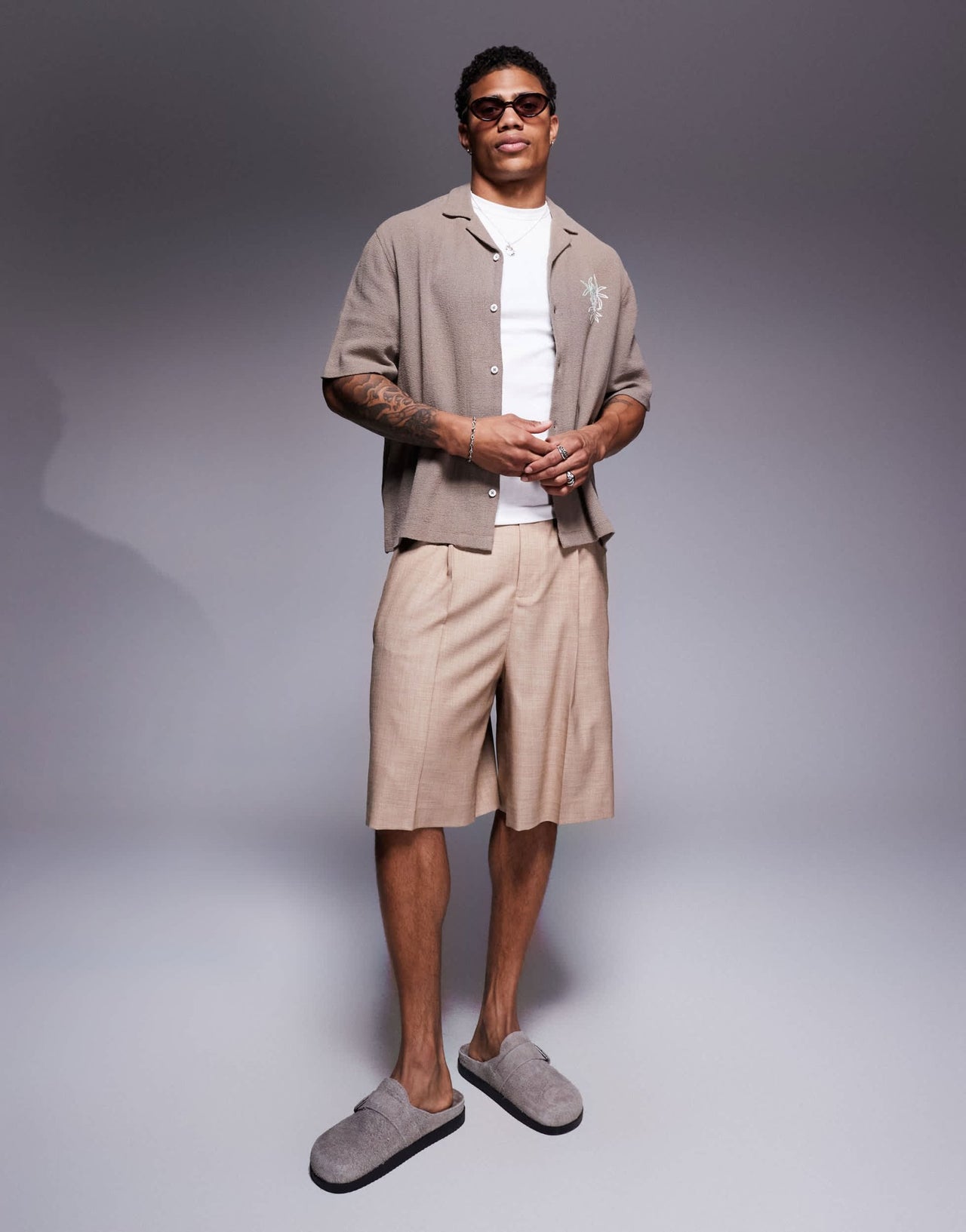 ASOS DESIGN boxy revere shirt with chest embroidery in green - ASOS Sample Sale