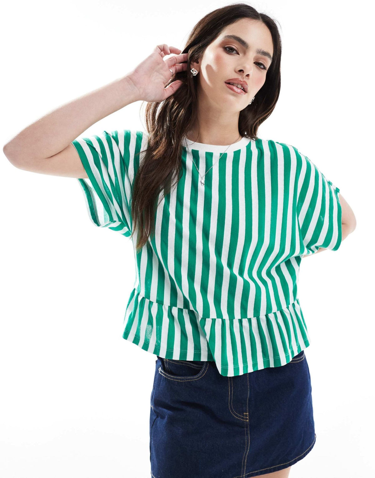 ASOS DESIGN boxy short sleeve linen look peplum t-shirt in stripe - ASOS Sample Sale