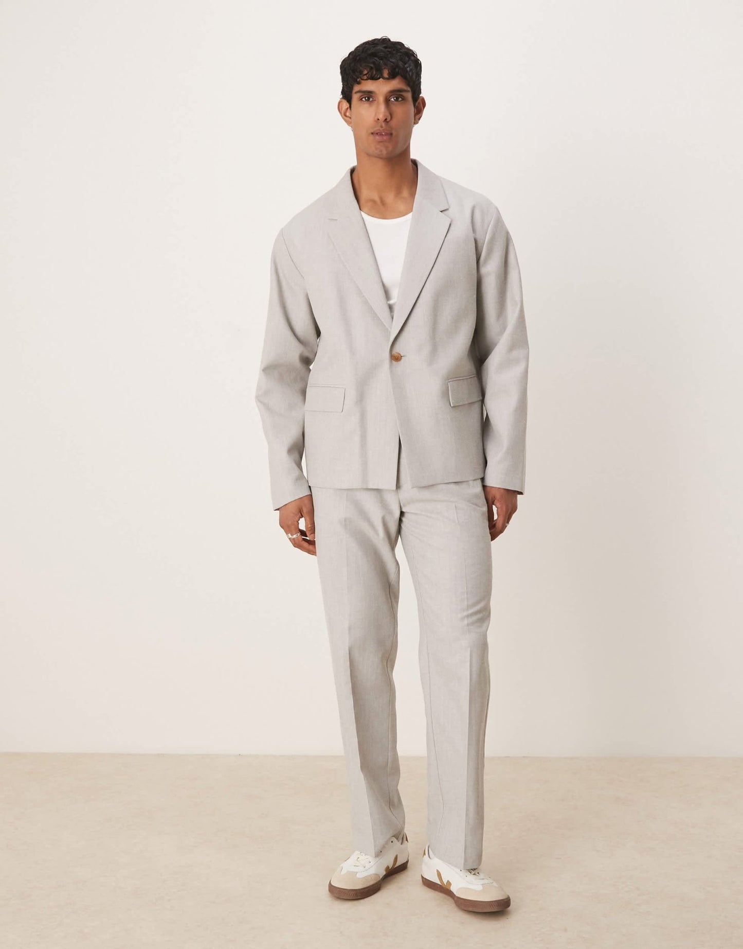 ASOS DESIGN boxy suit jacket with linen in grey texture - ASOS Sample Sale