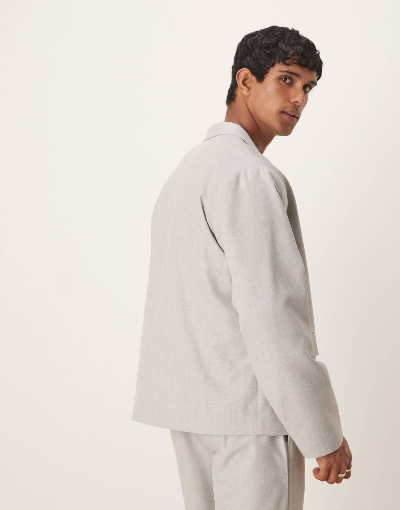 ASOS DESIGN boxy suit jacket with linen in grey texture - ASOS Sample Sale