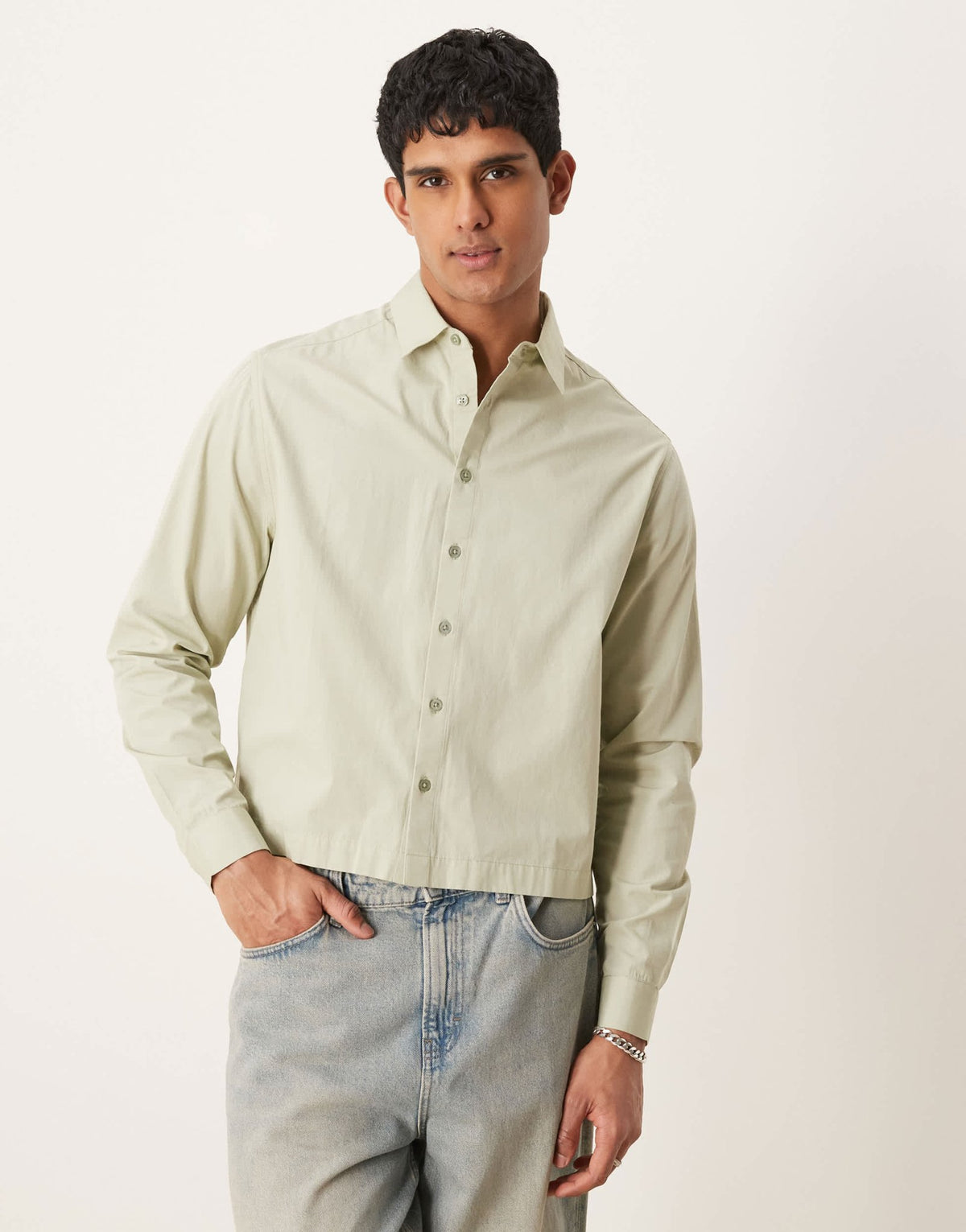 ASOS DESIGN boxy volume oversized poplin shirt in sage green - ASOS Sample Sale