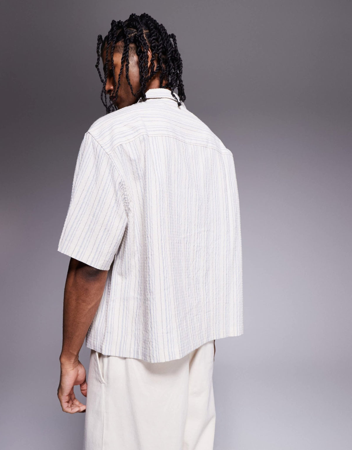 ASOS DESIGN boxy volume oversized seersucker shirt in blue stripe - ASOS Sample Sale