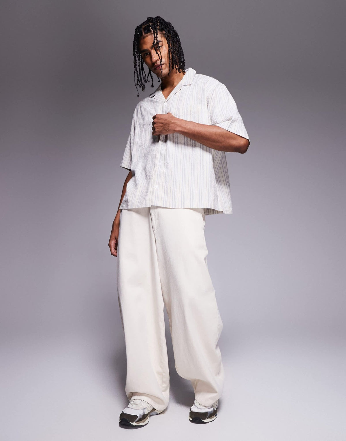ASOS DESIGN boxy volume oversized seersucker shirt in blue stripe - ASOS Sample Sale