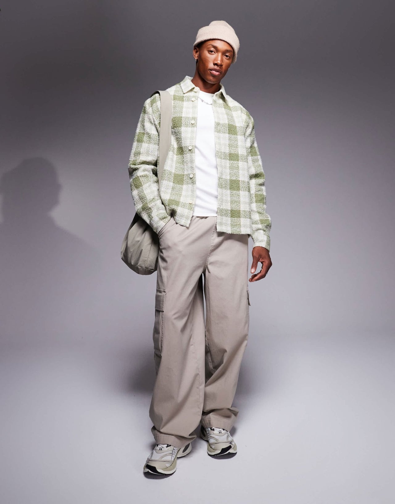ASOS DESIGN boxy wool look shirt in sage check - ASOS Sample Sale