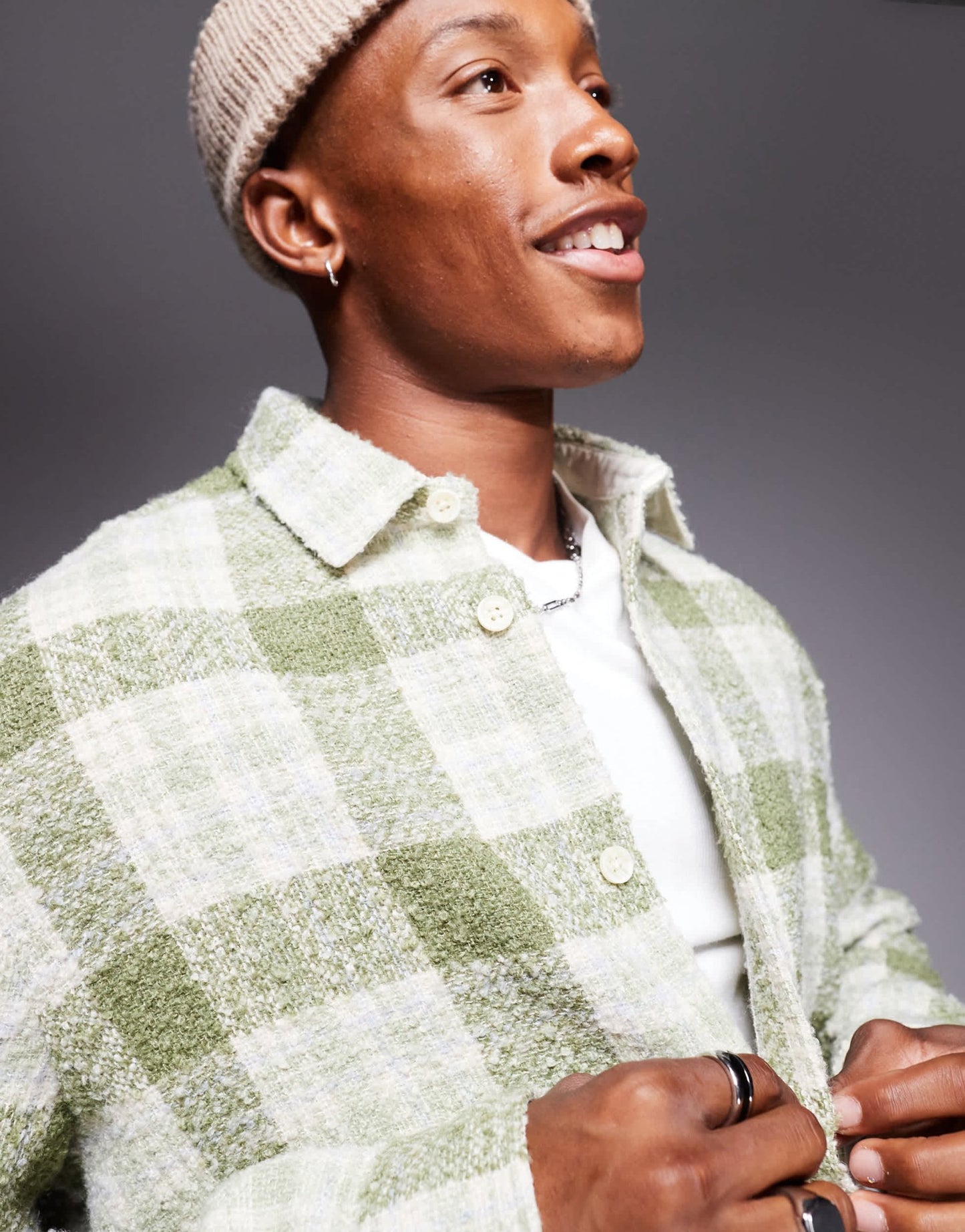 ASOS DESIGN boxy wool look shirt in sage check - ASOS Sample Sale