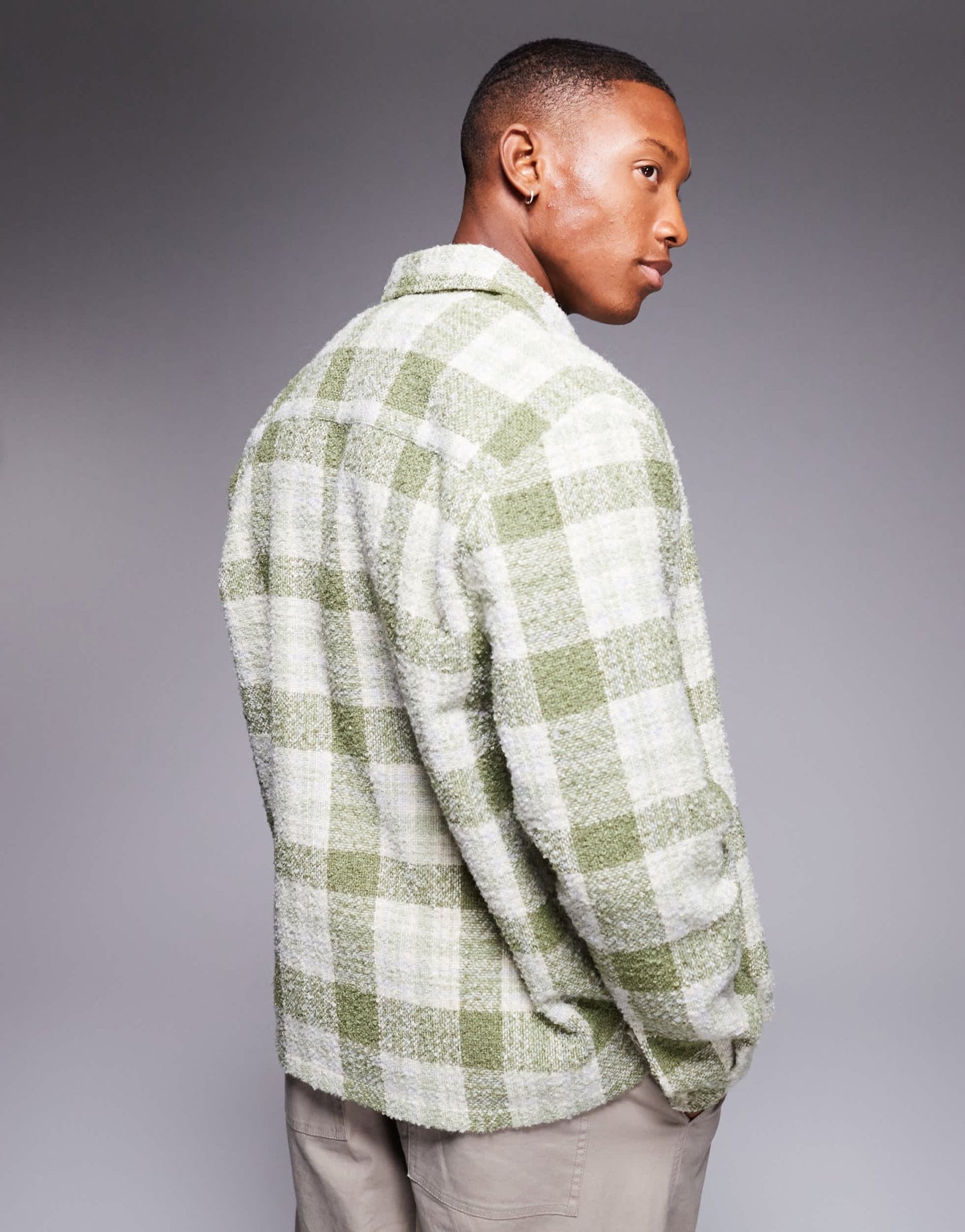ASOS DESIGN boxy wool look shirt in sage check - ASOS Sample Sale